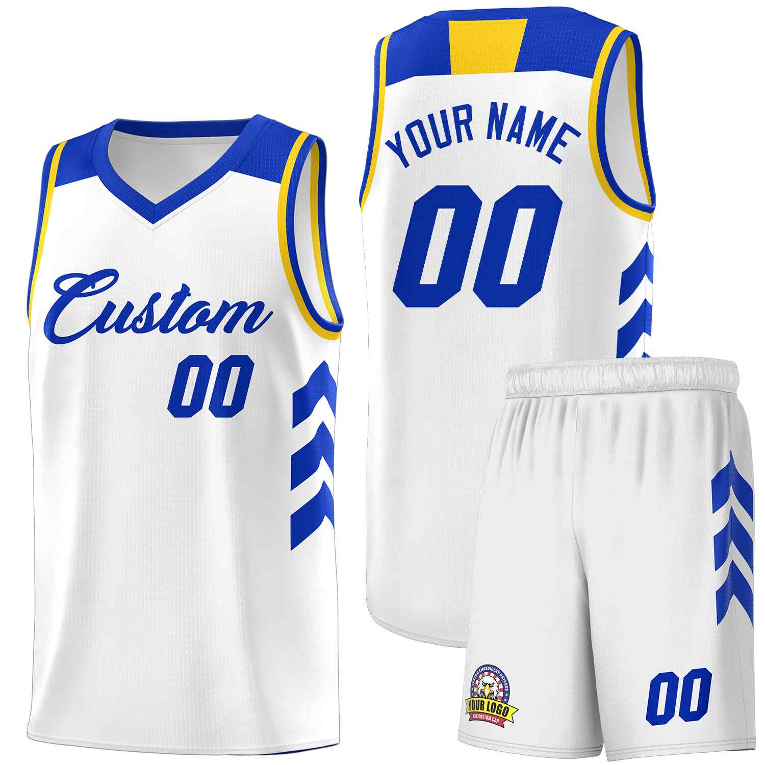 Le classique royal blanc fait sur commande place le maillot de basket-ball uniforme de sport