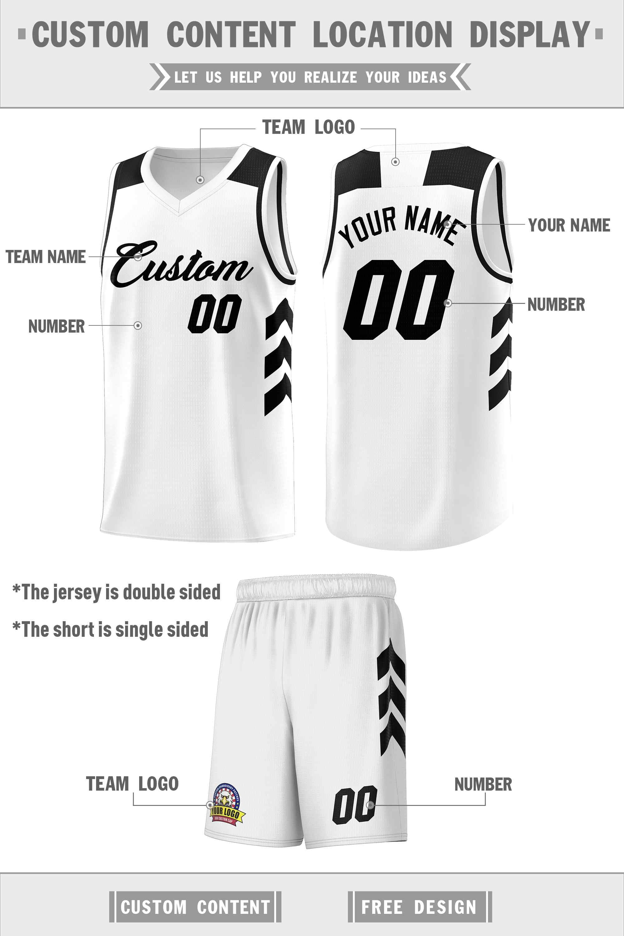 Custom White Black Classic Sets Sports Uniform Basketball Jersey