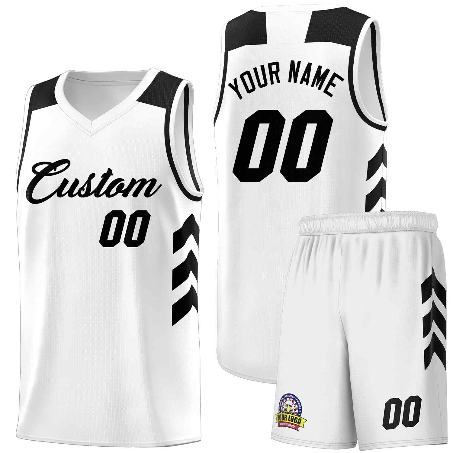 Ensembles classiques noirs et blancs personnalisés, maillot de basket-ball uniforme de sport