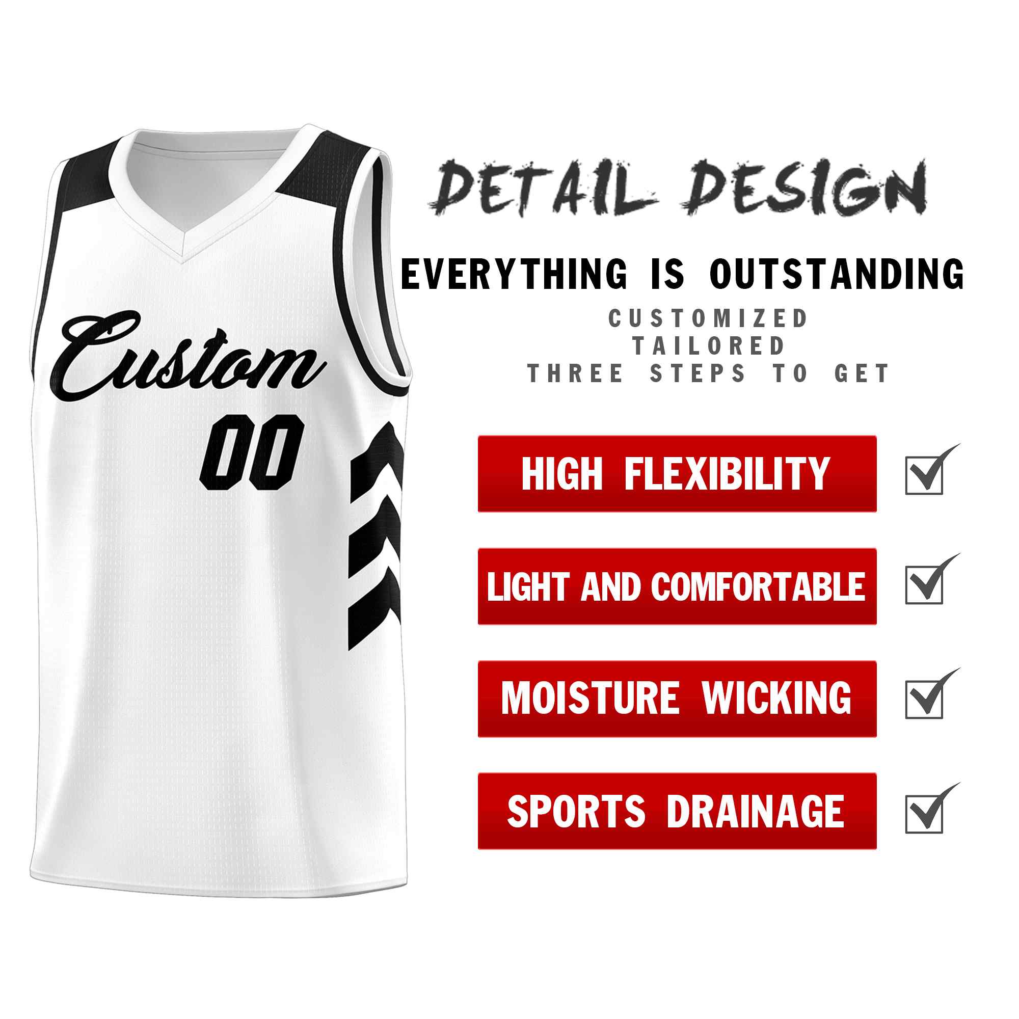 Ensembles classiques noirs et blancs personnalisés, maillot de basket-ball uniforme de sport