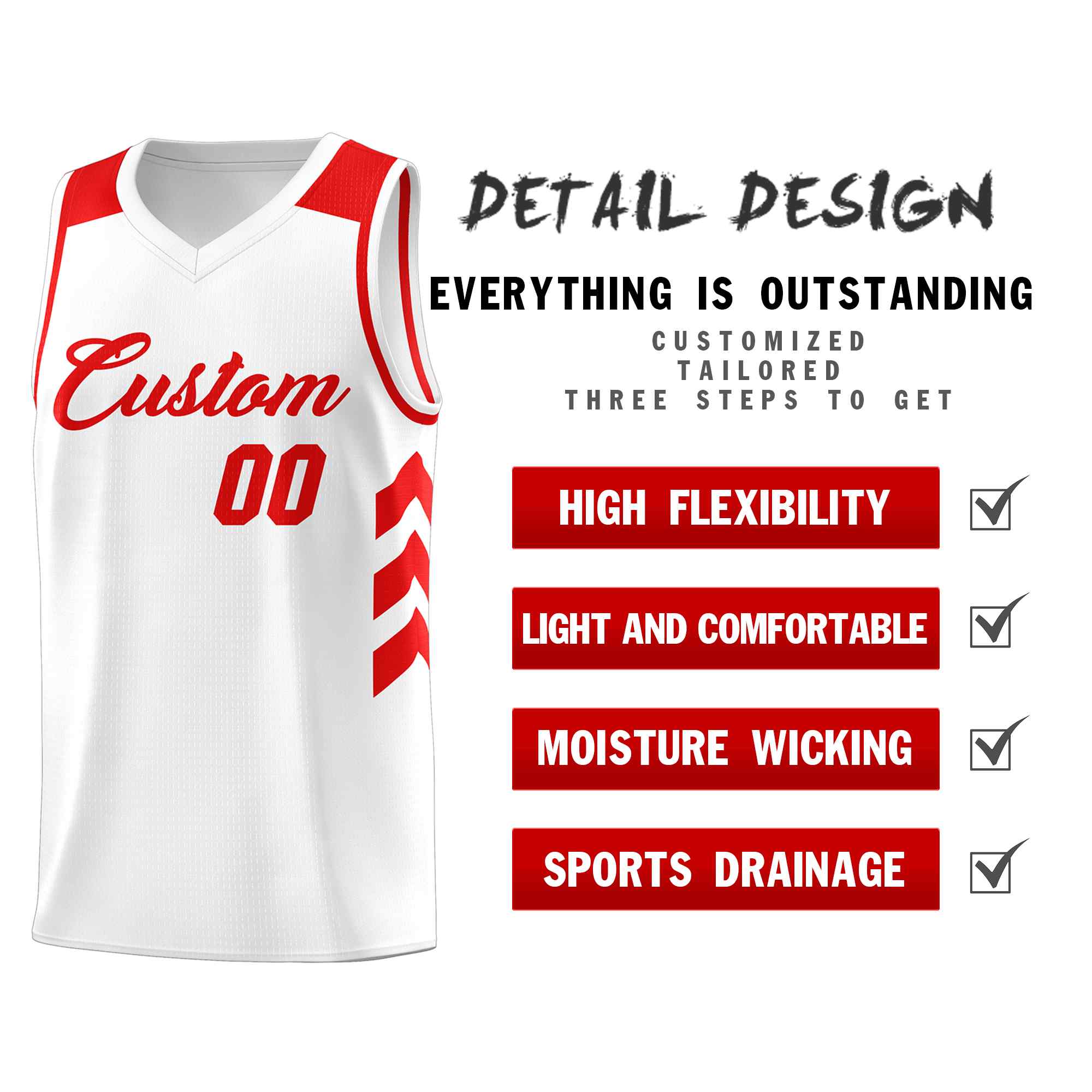 Custom White Red Classic Sets Sports Uniform Basketball Jersey