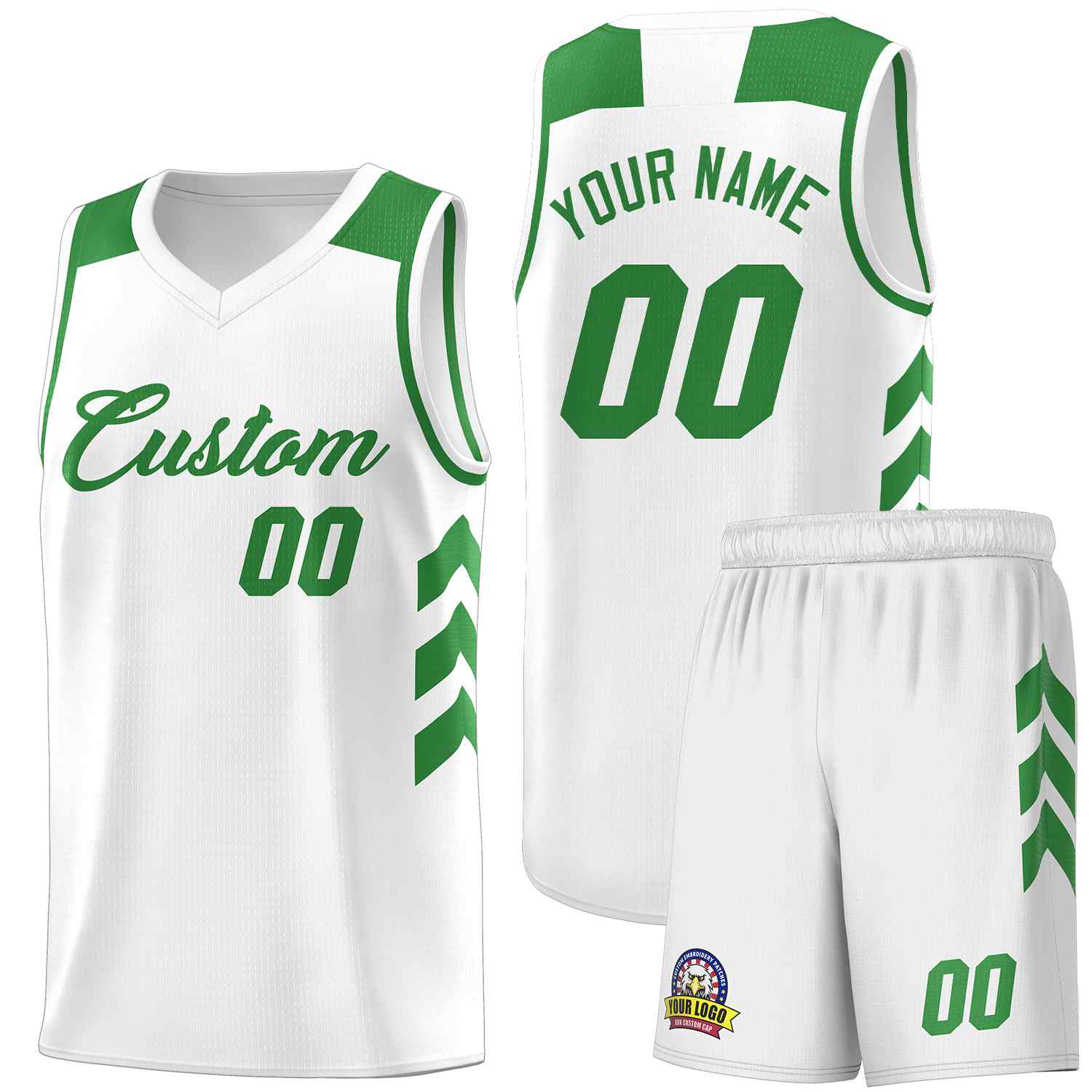 Custom White Green Classic Sets Sports Uniform Basketball Jersey