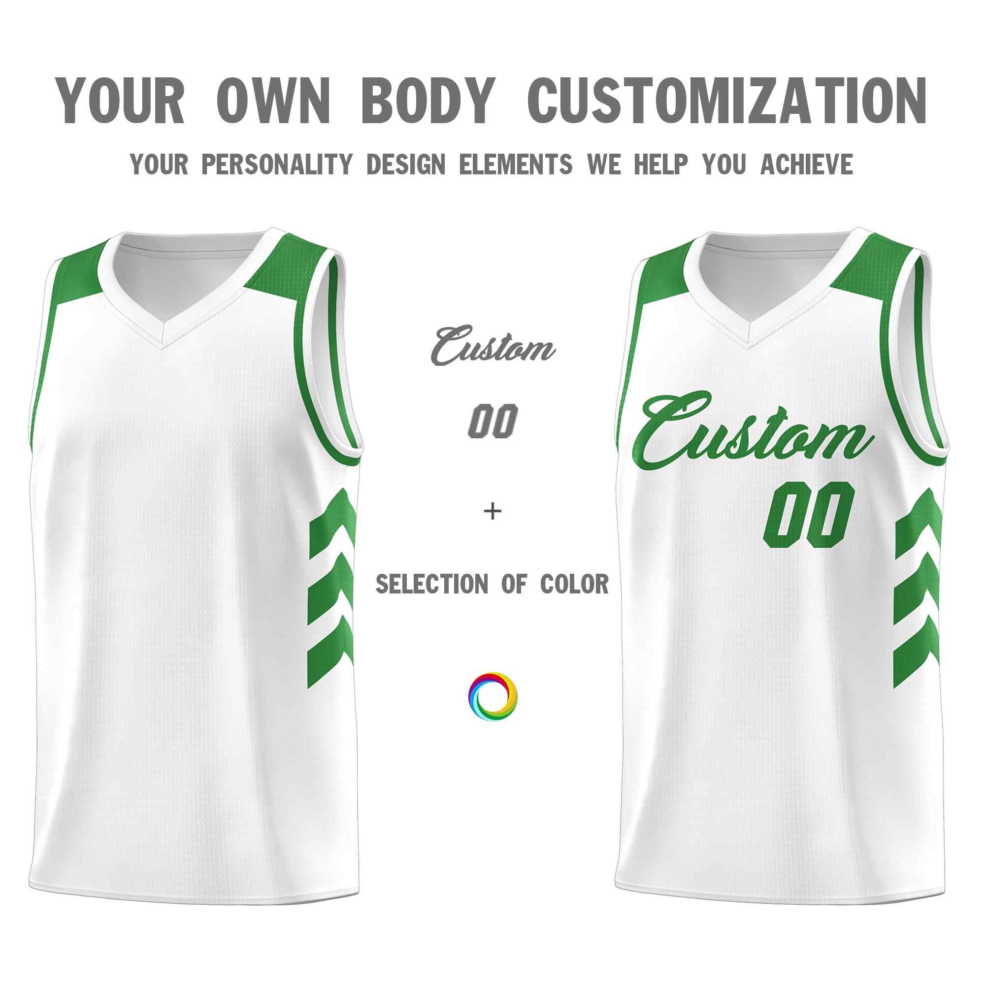 Custom White Green Classic Sets Sports Uniform Basketball Jersey