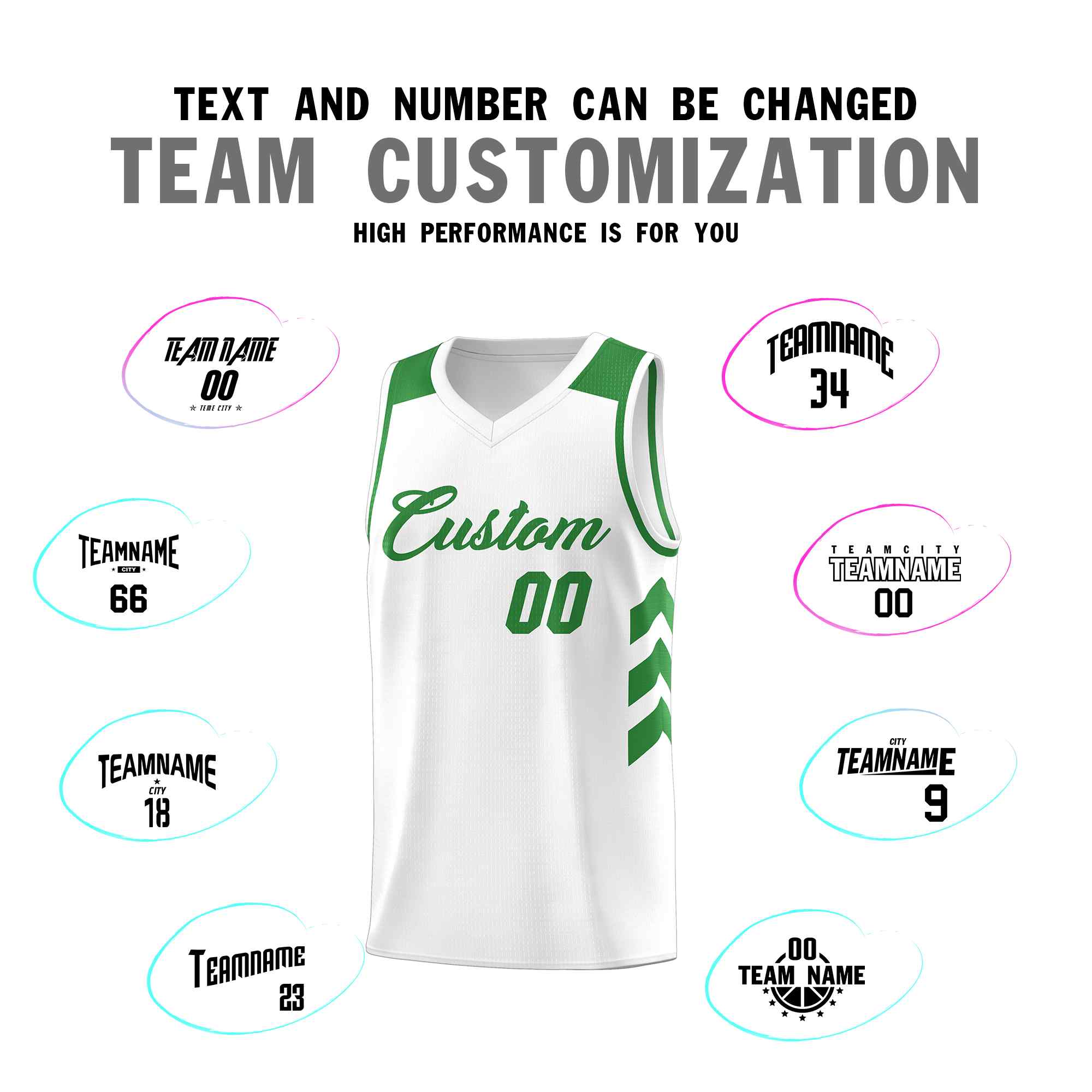 Custom White Green Classic Sets Sports Uniform Basketball Jersey