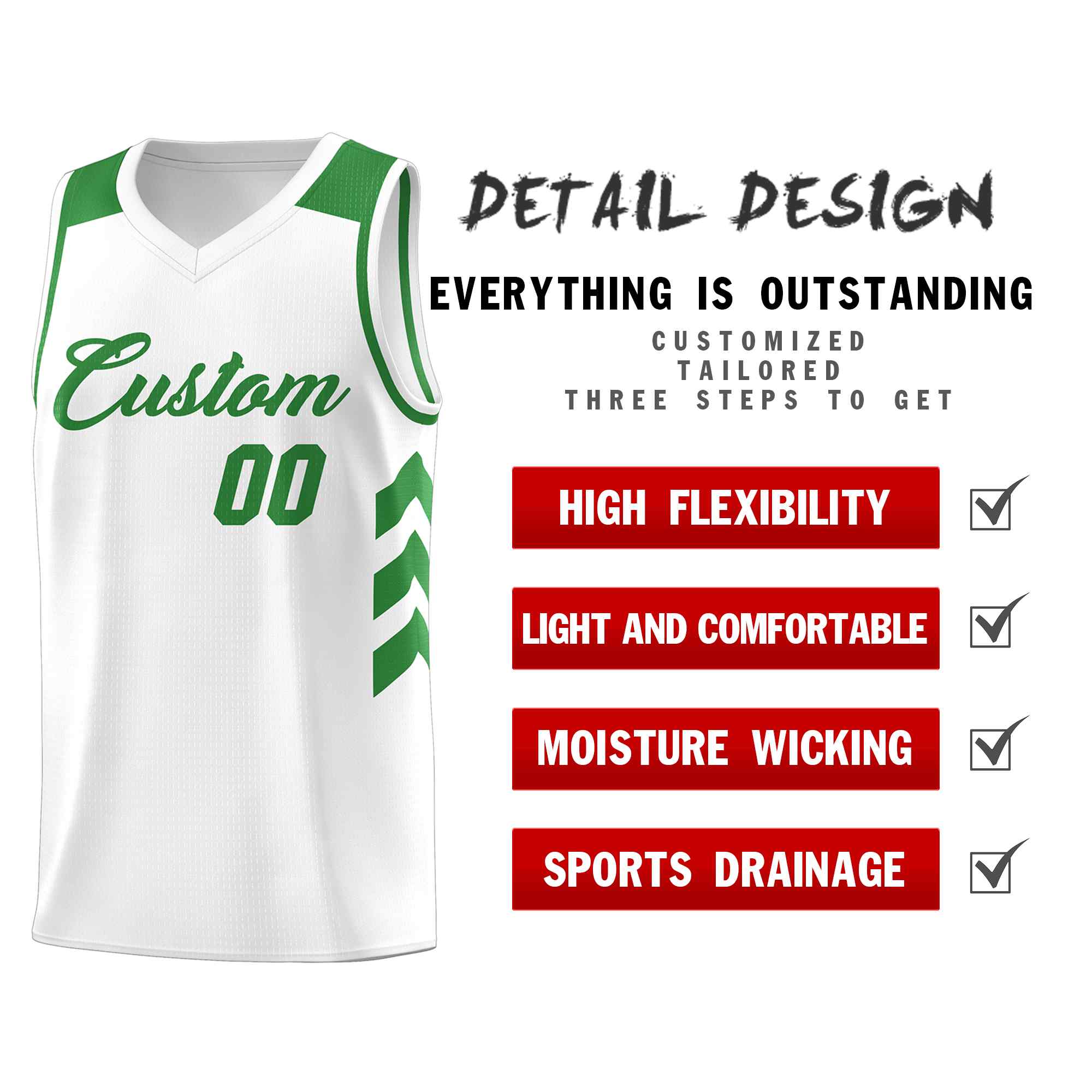 Custom White Green Classic Sets Sports Uniform Basketball Jersey