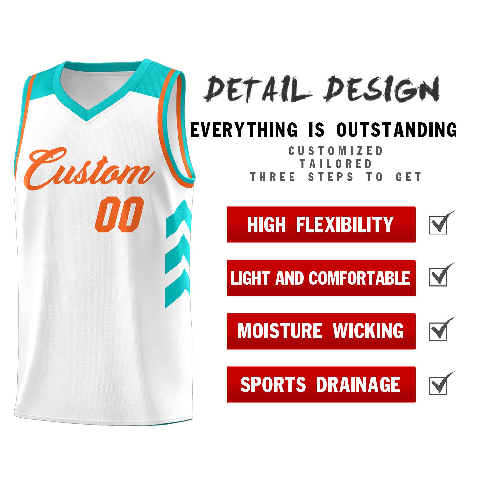 Le classique orange blanc fait sur commande place le maillot uniforme de basket-ball de sports