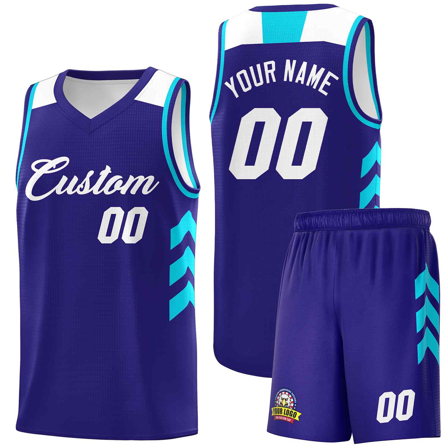 Le classique blanc royal fait sur commande place le maillot de basket-ball uniforme de sport