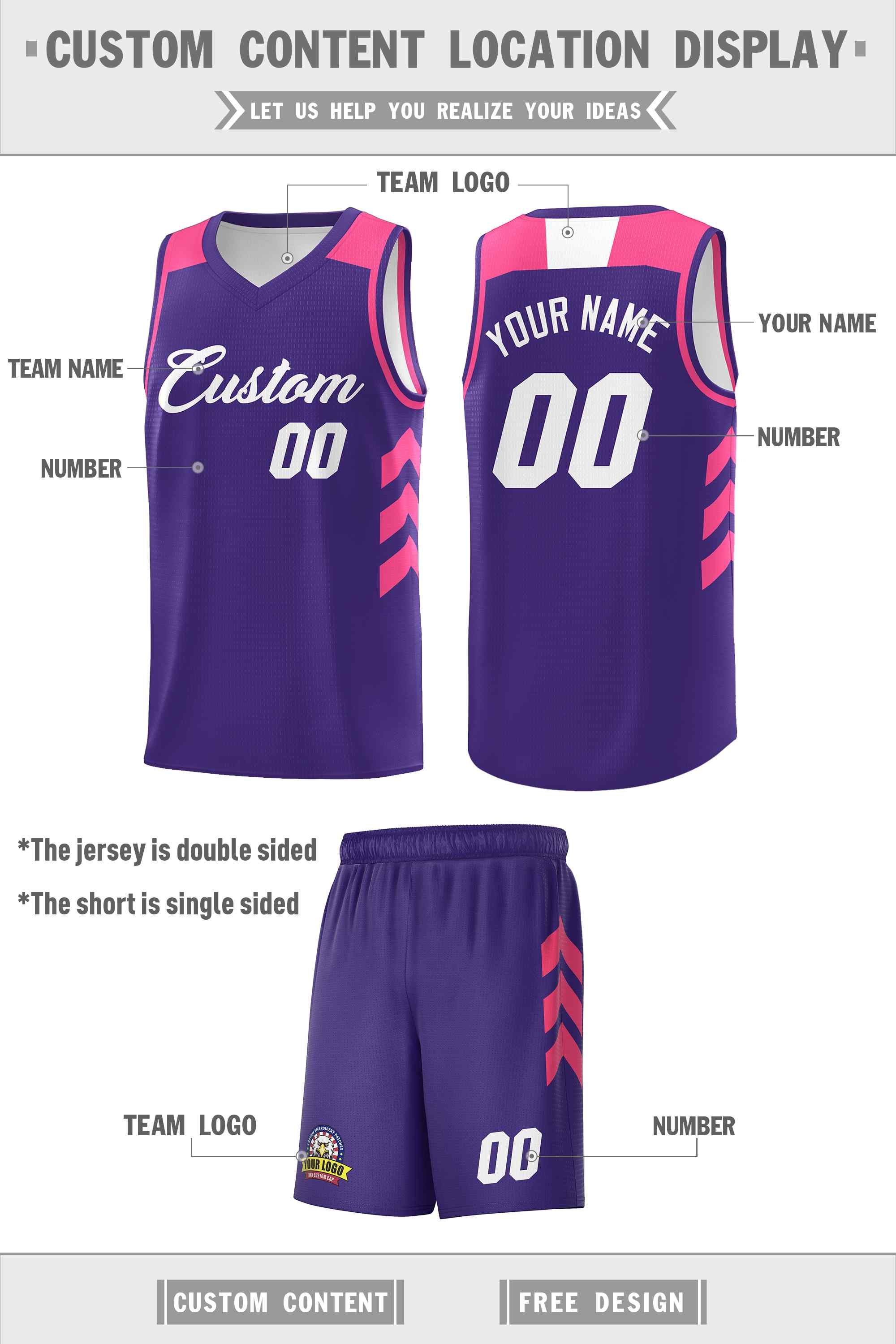 Ensembles classiques violets et blancs personnalisés, maillot de basket-ball uniforme de sport