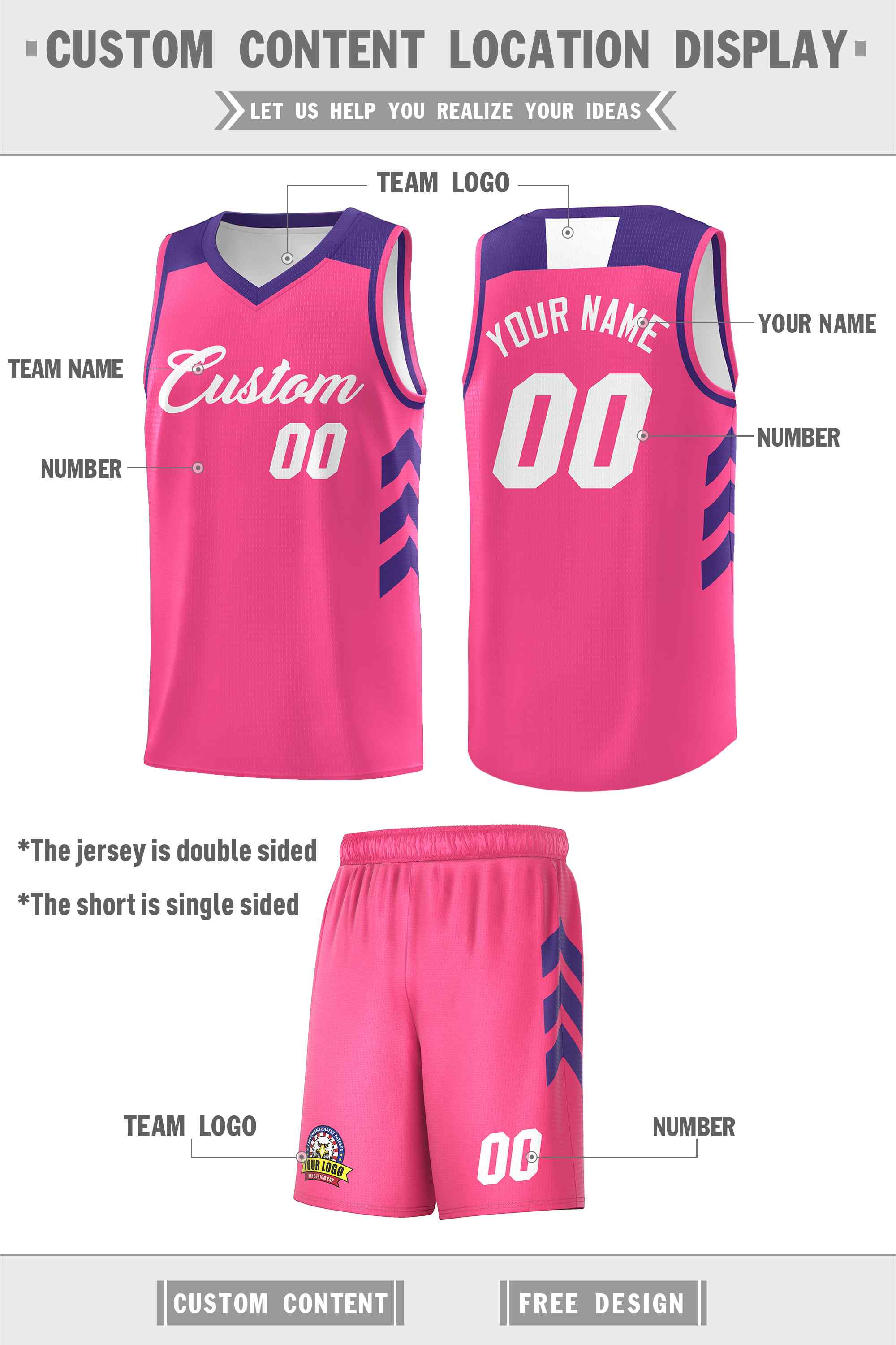 Le classique blanc rose personnalisé définit le maillot de basket-ball uniforme de sport