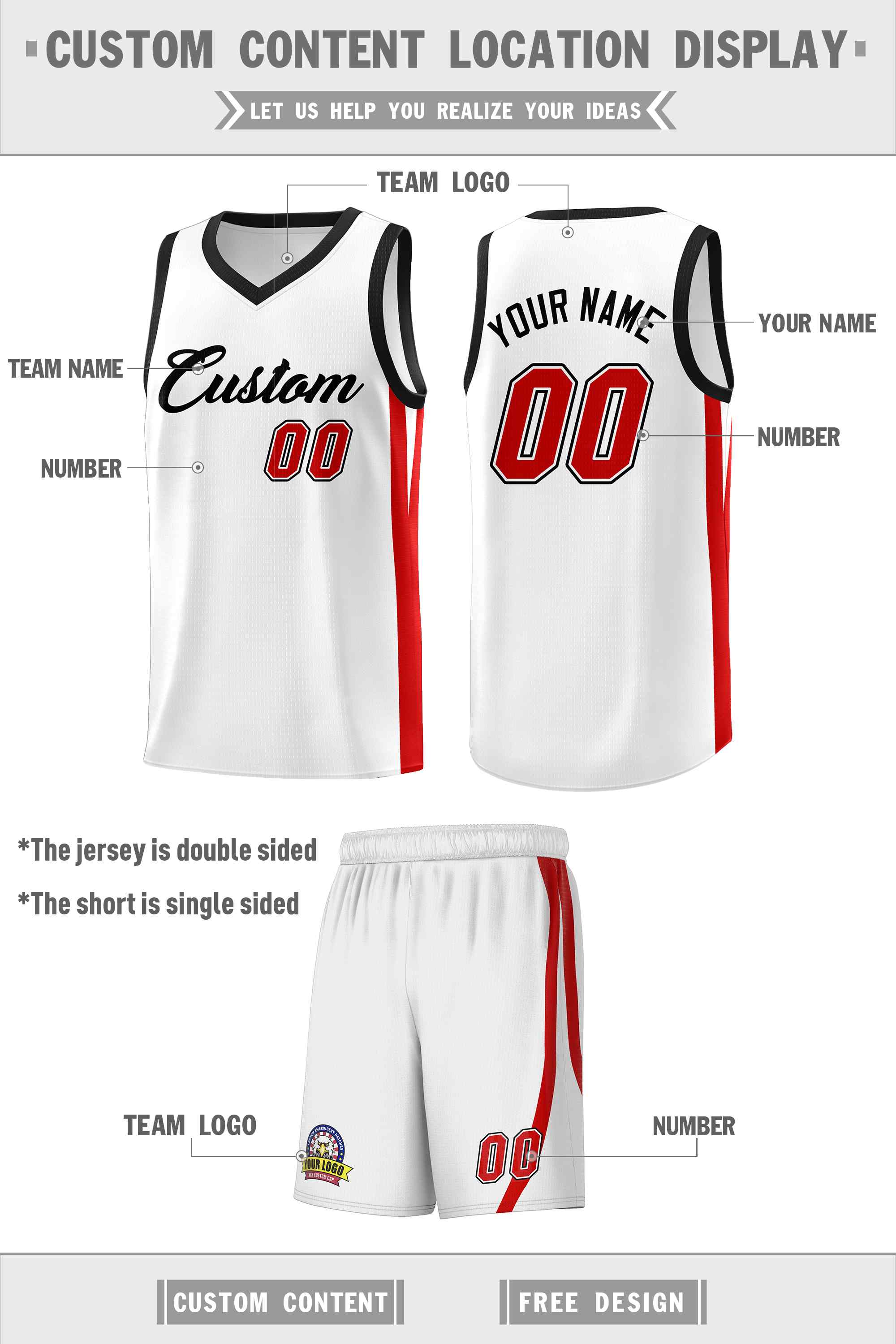 Custom White Black Classic Sets Sports Uniform Basketball Jersey