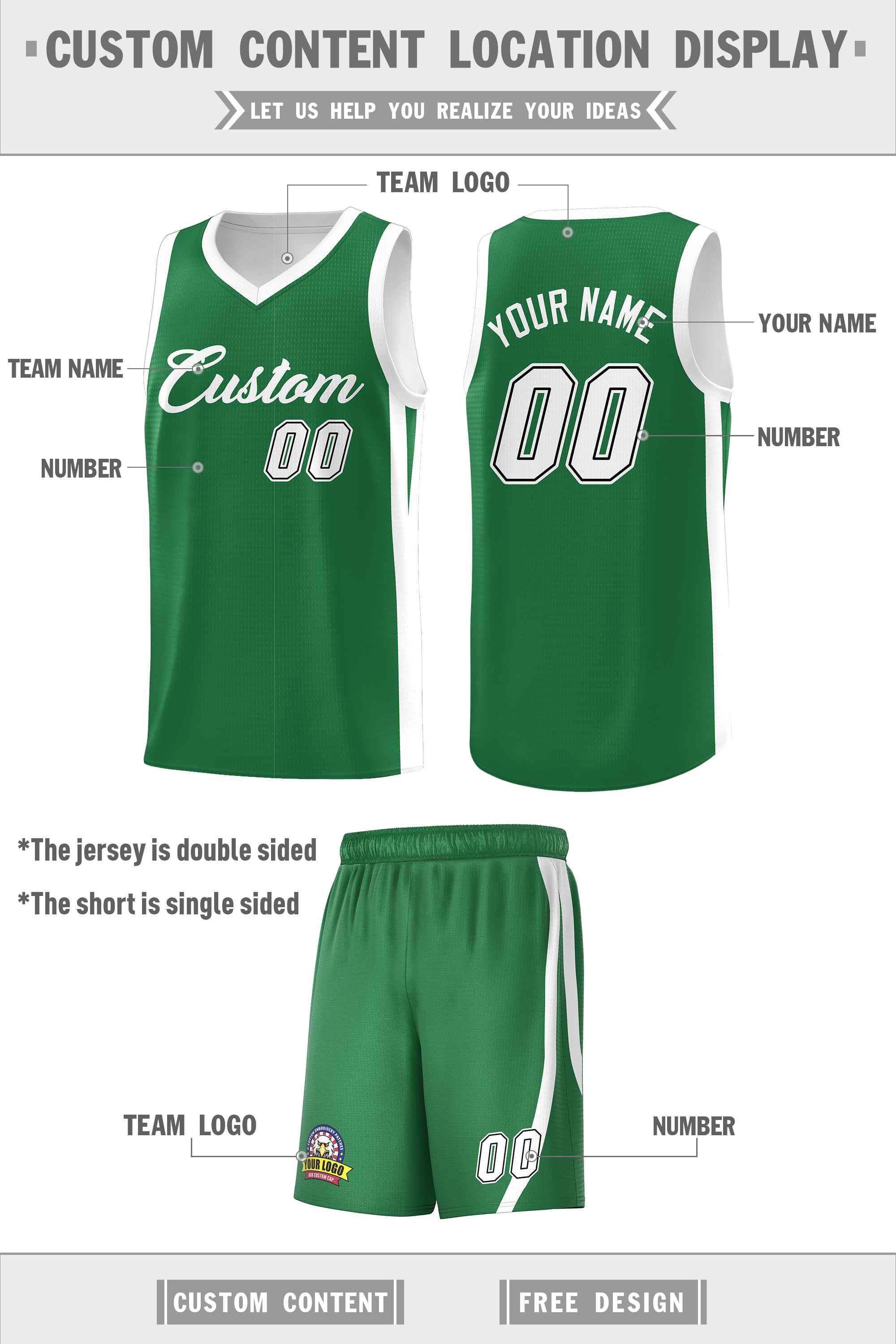 Custom Green White Classic Sets Sports Uniform Basketball Jersey