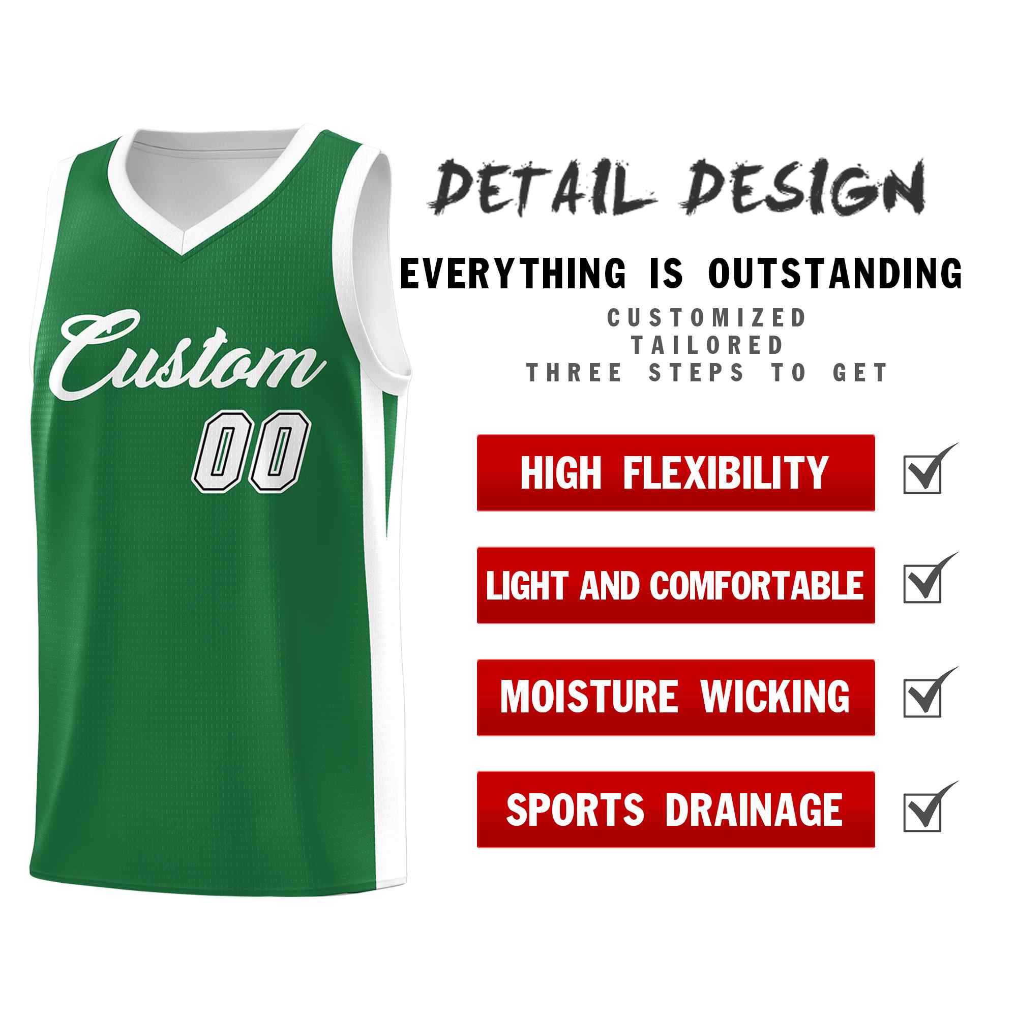 Le classique blanc vert personnalisé définit le maillot de basket-ball uniforme de sport