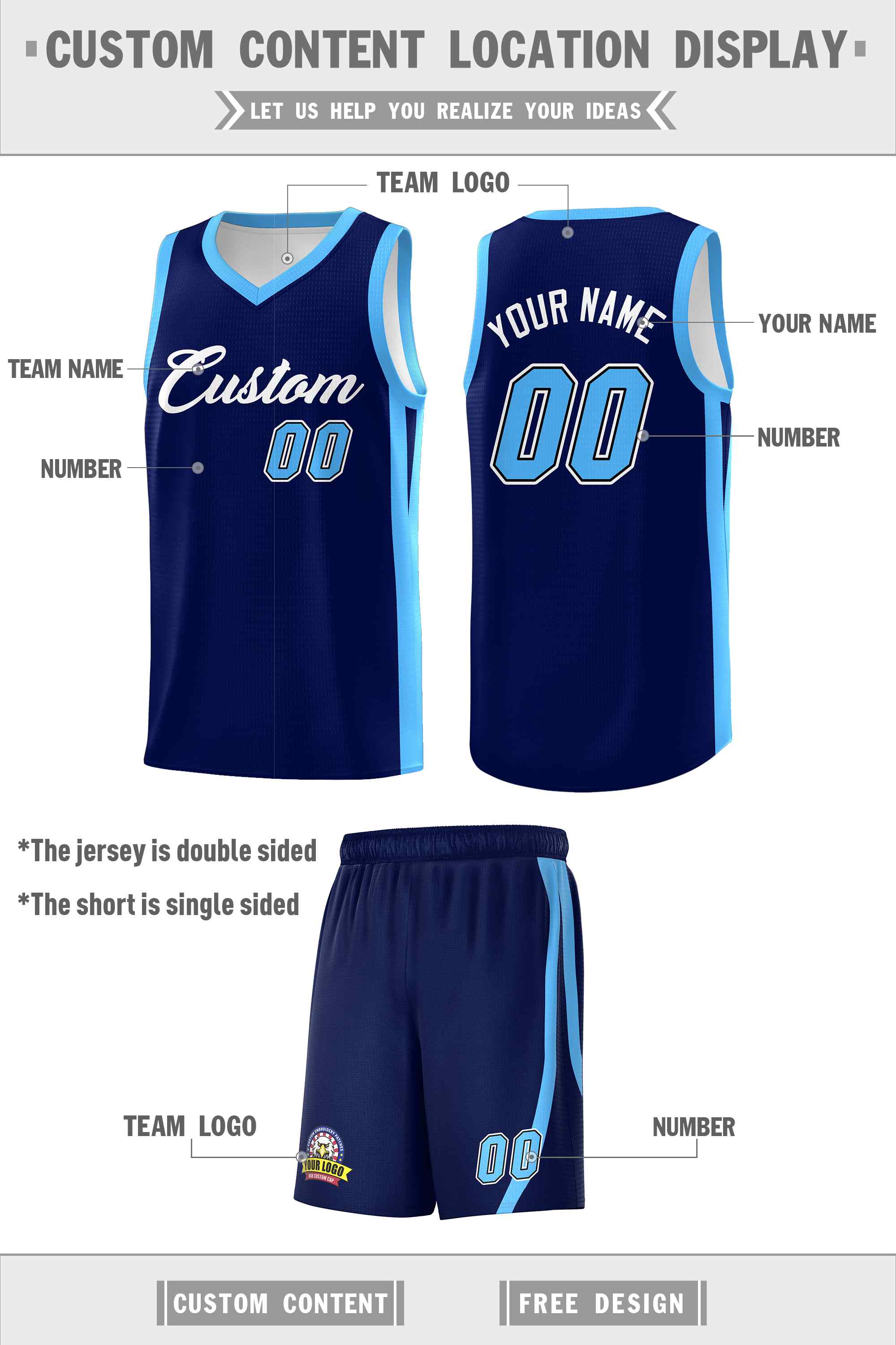 Custom Navy White Classic Sets Sports Uniform Basketball Jersey