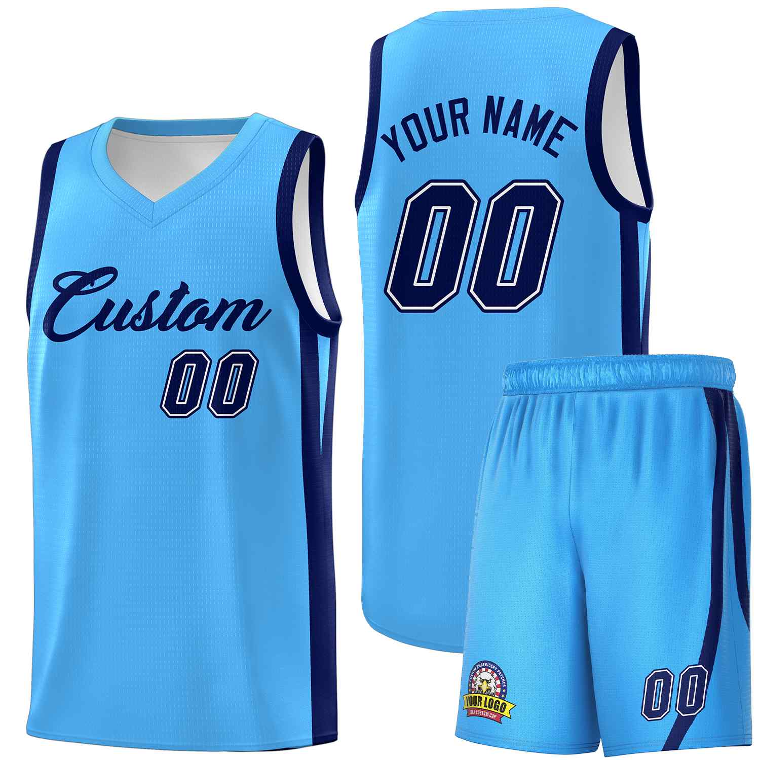 Custom Light Blue Navy Classic Sets Sports Uniform Basketball Jersey