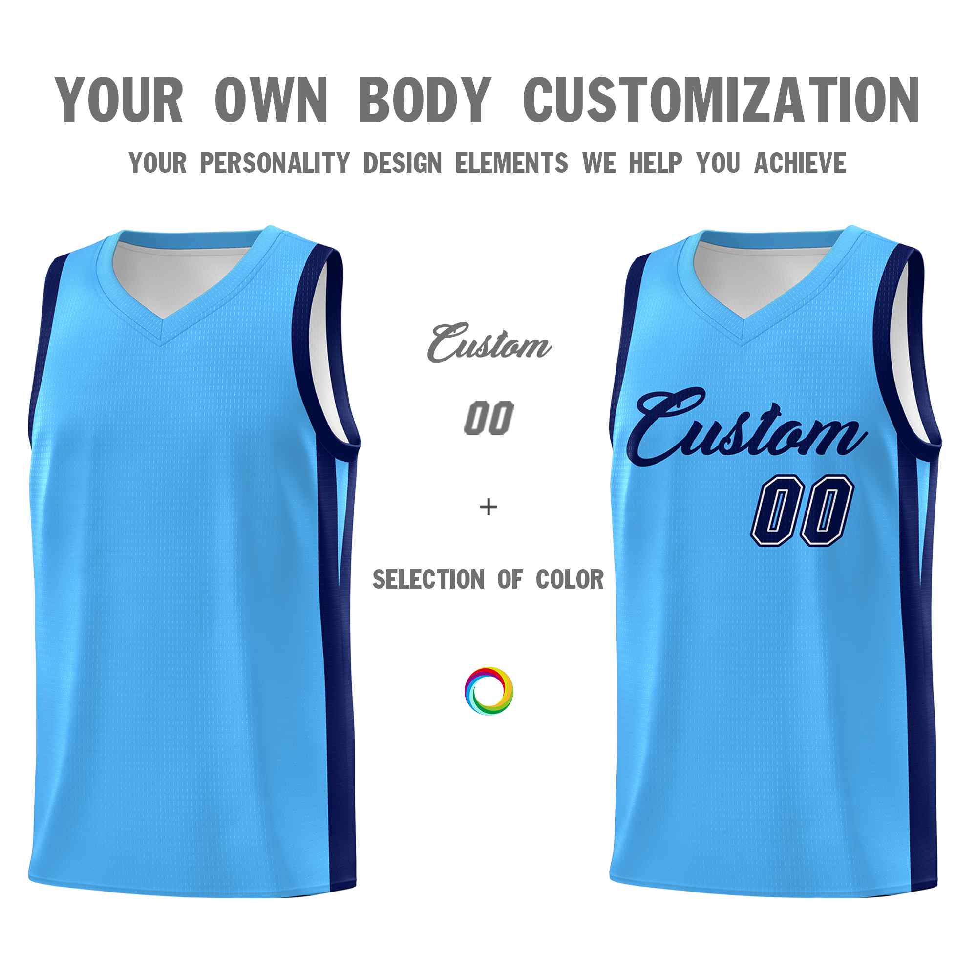 Custom Light Blue Navy Classic Sets Sports Uniform Basketball Jersey