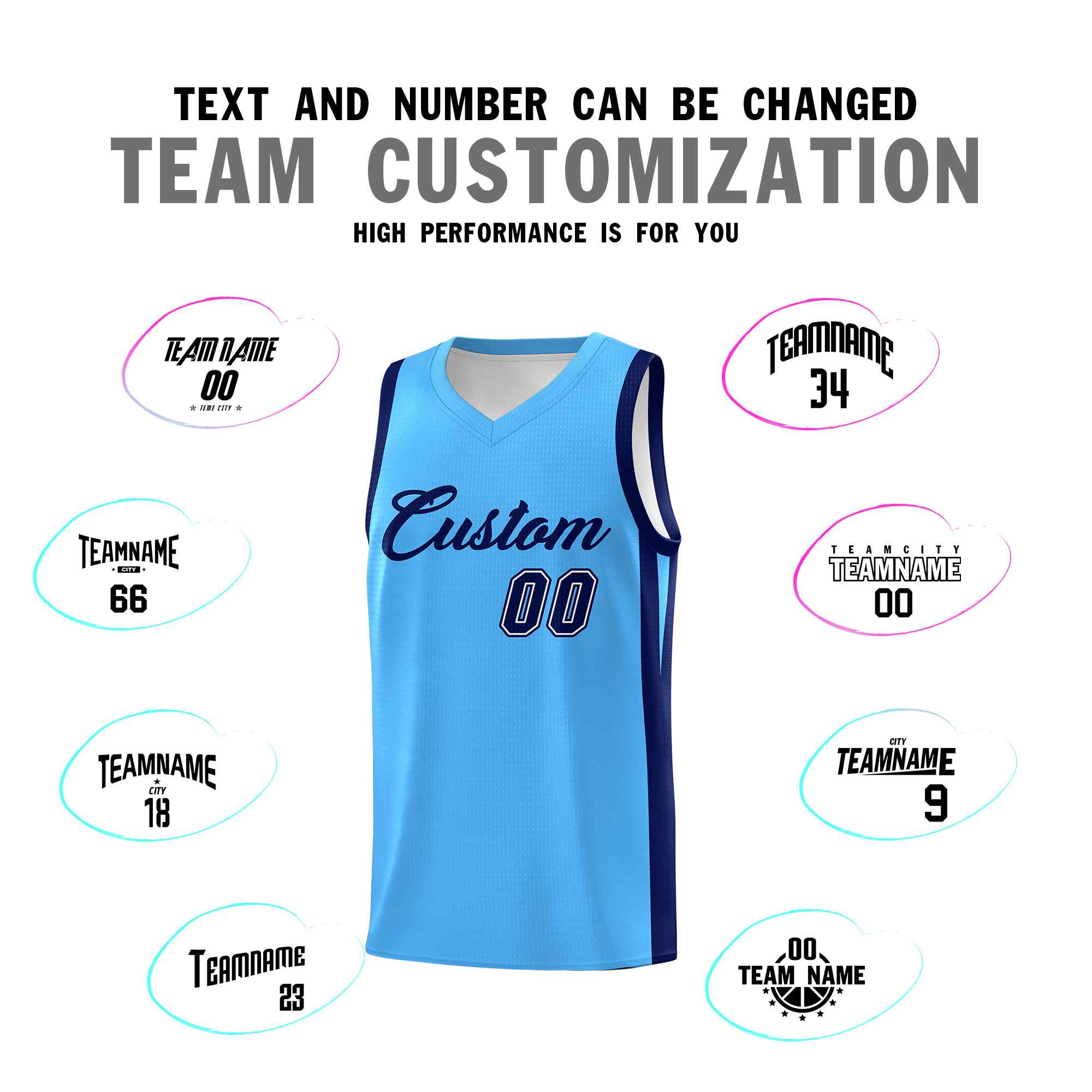 Custom Light Blue Navy Classic Sets Sports Uniform Basketball Jersey