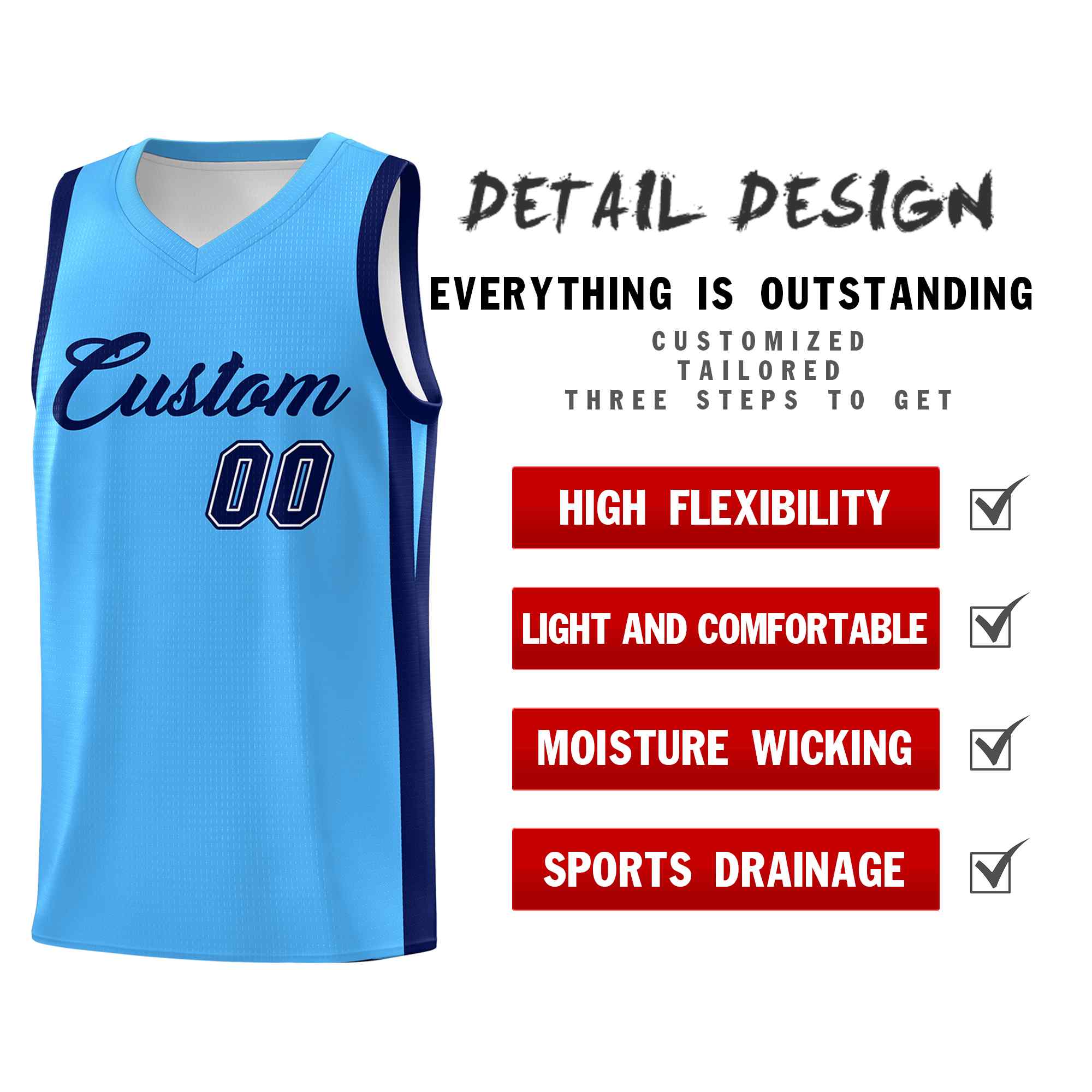 Custom Light Blue Navy Classic Sets Sports Uniform Basketball Jersey