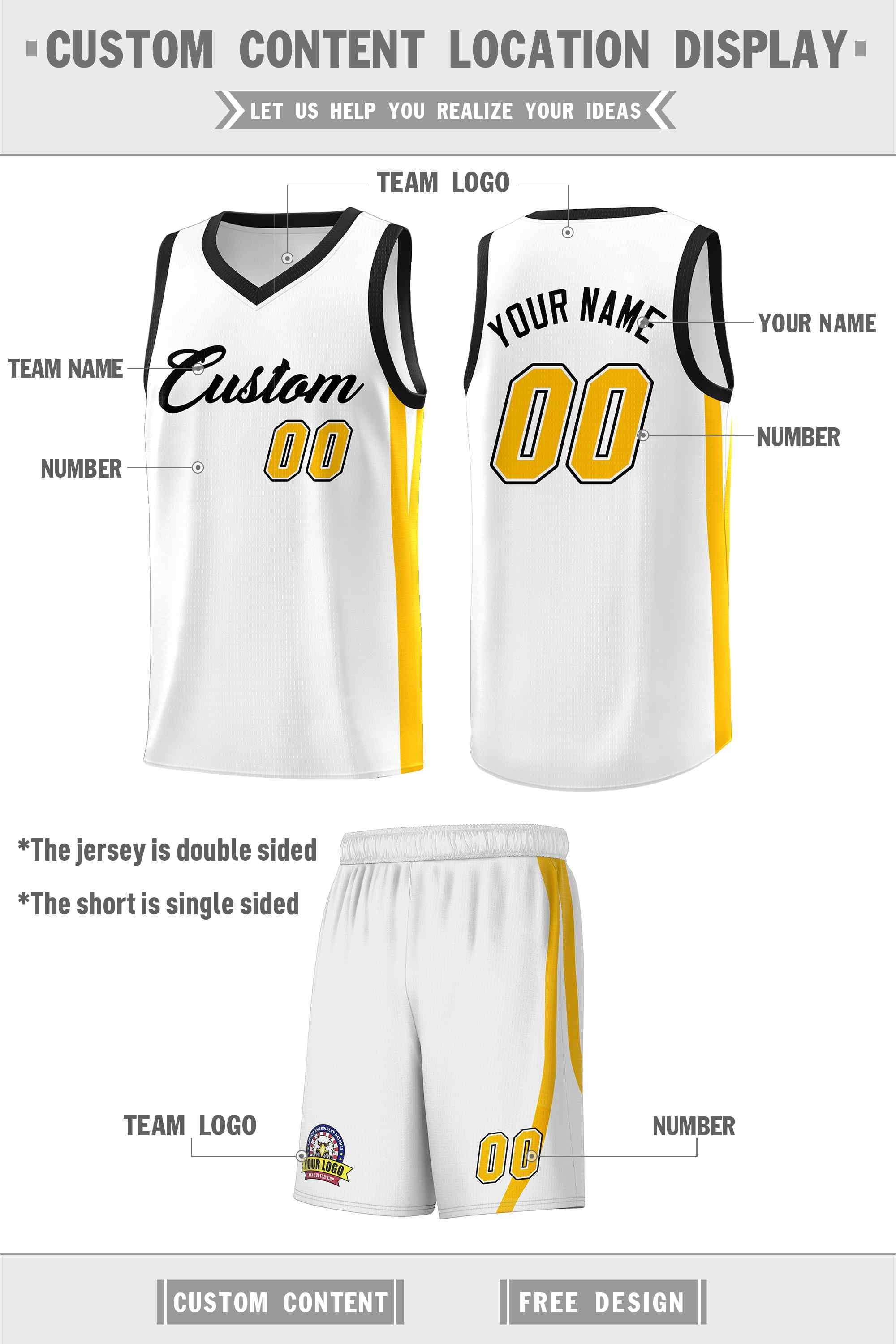 Custom White Black Classic Sets Sports Uniform Basketball Jersey