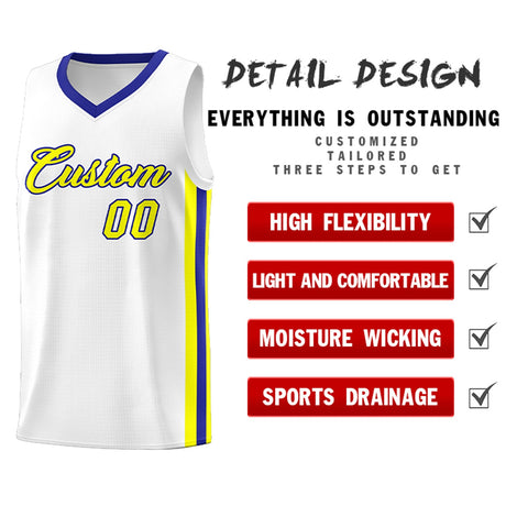 Custom White Yellow-Royal Classic Tops Men/Boy Athletic Basketball Jersey