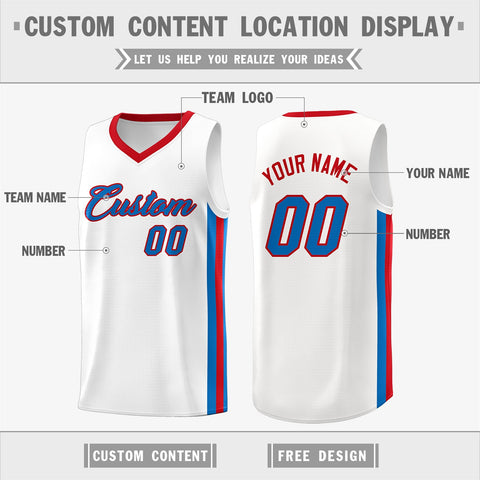 Custom White Royal-Red Classic Tops Athletic Casual Basketball Jersey