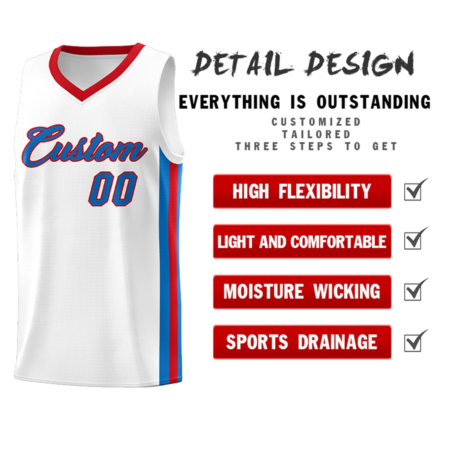 Custom White Royal-Red Classic Tops Athletic Casual Basketball Jersey