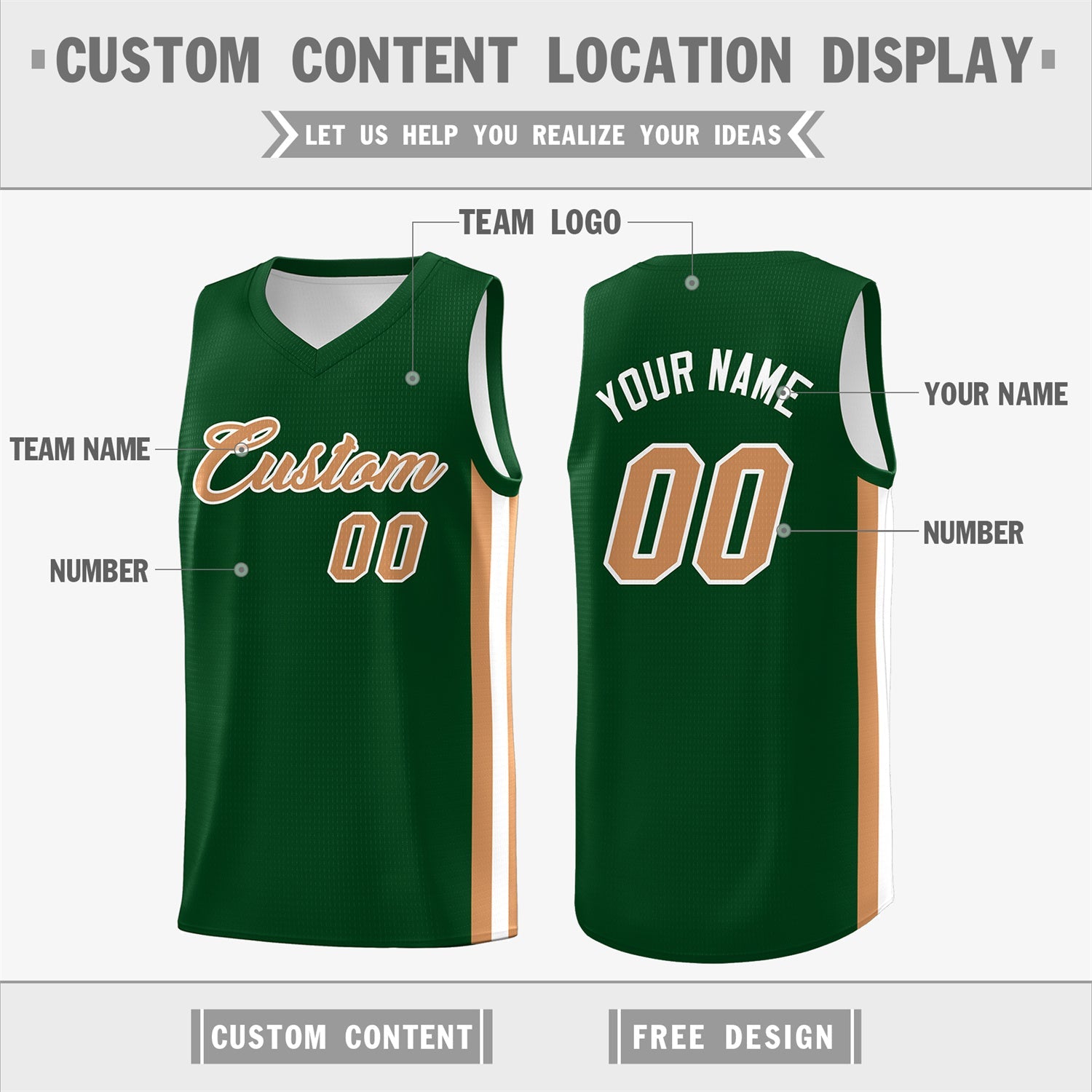 Custom Green Classic Tops Athletic Casual Basketball Jersey