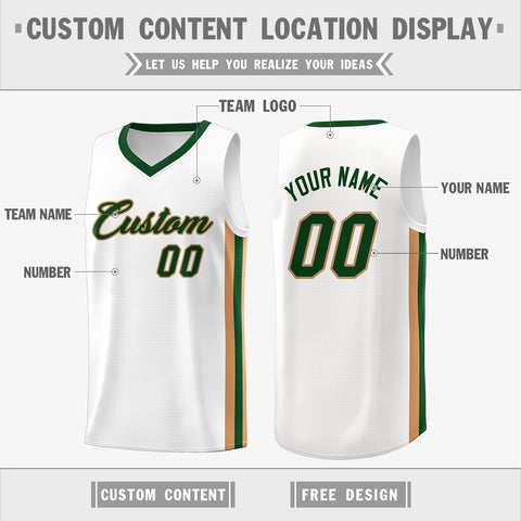 Custom White Green Classic Tops Athletic Casual Basketball Jersey