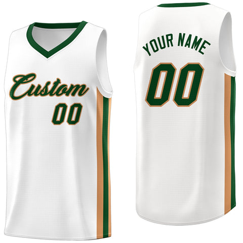 Custom White Green Classic Tops Athletic Casual Basketball Jersey