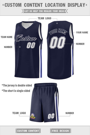 Custom Navy White Classic Sets Sports Uniform Basketball Jersey