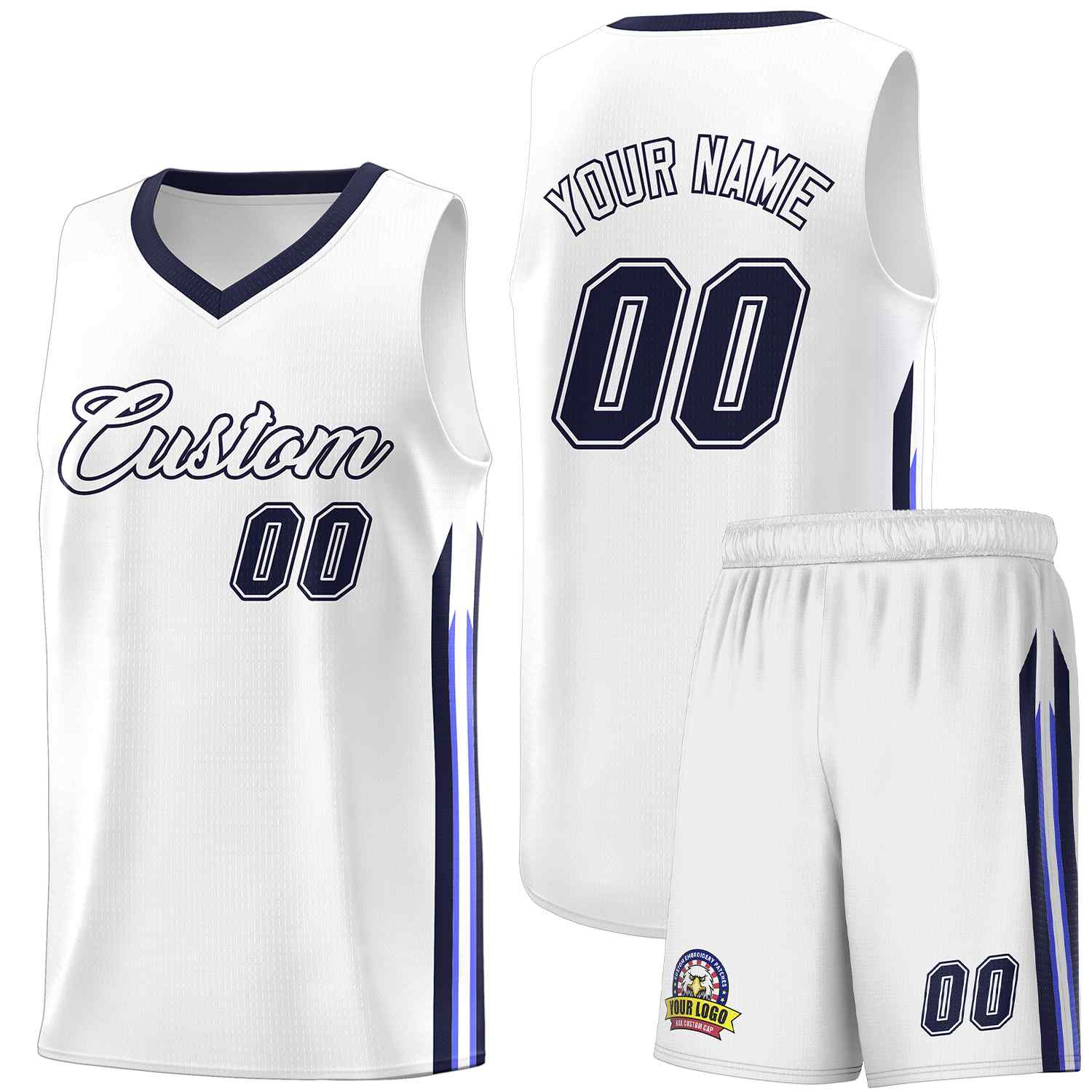 Le classique blanc personnalisé de la marine définit le maillot de basket-ball uniforme de sport