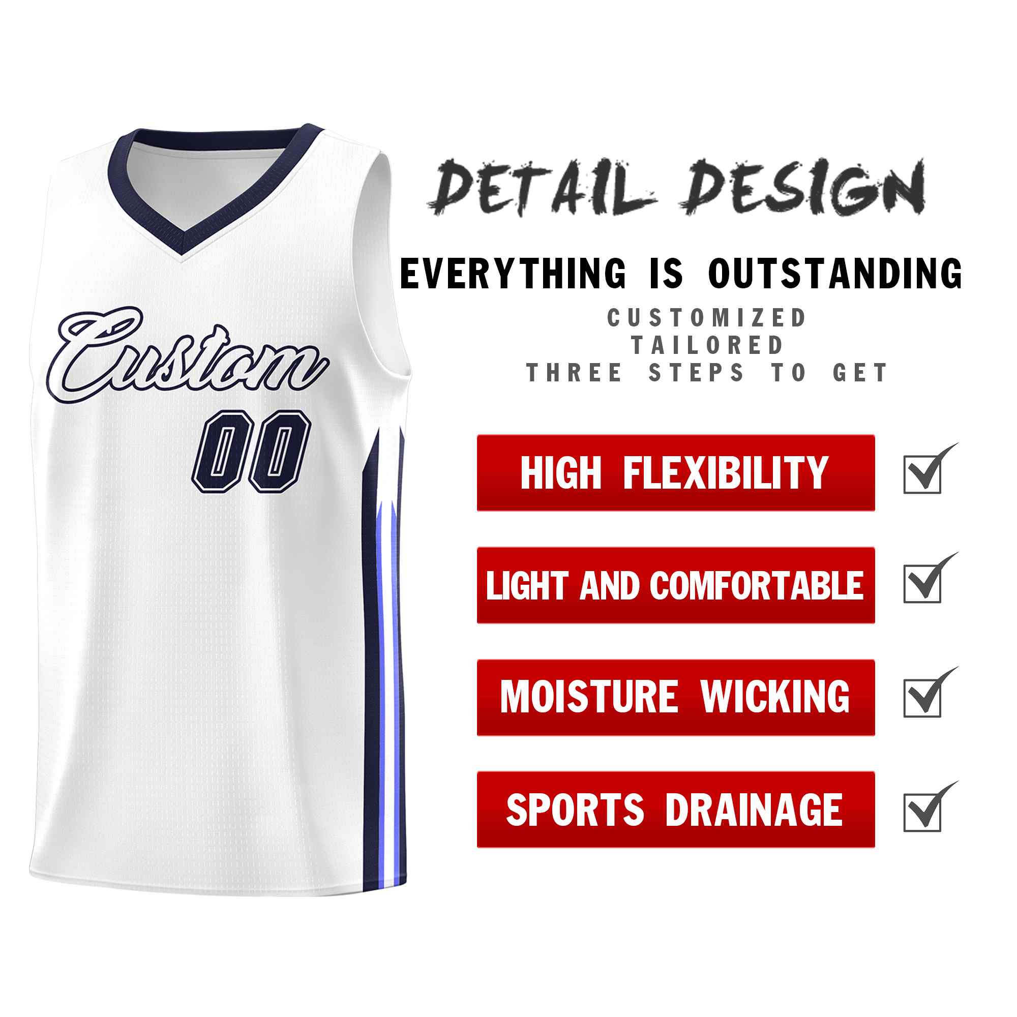 Custom White Navy Classic Sets Sports Uniform Basketball Jersey