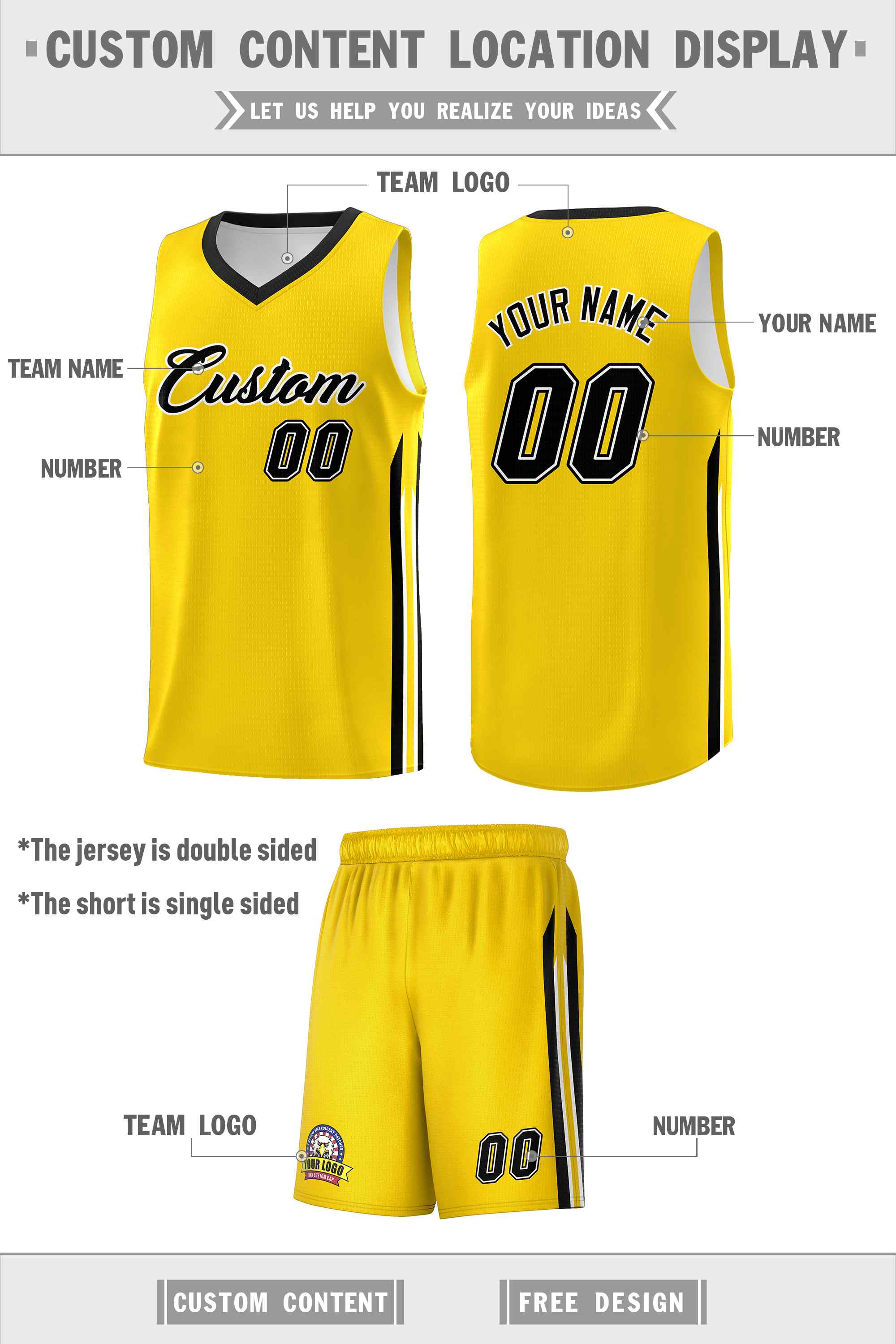 Custom Yellow Black-White Classic Sets Sports Uniform Basketball Jersey