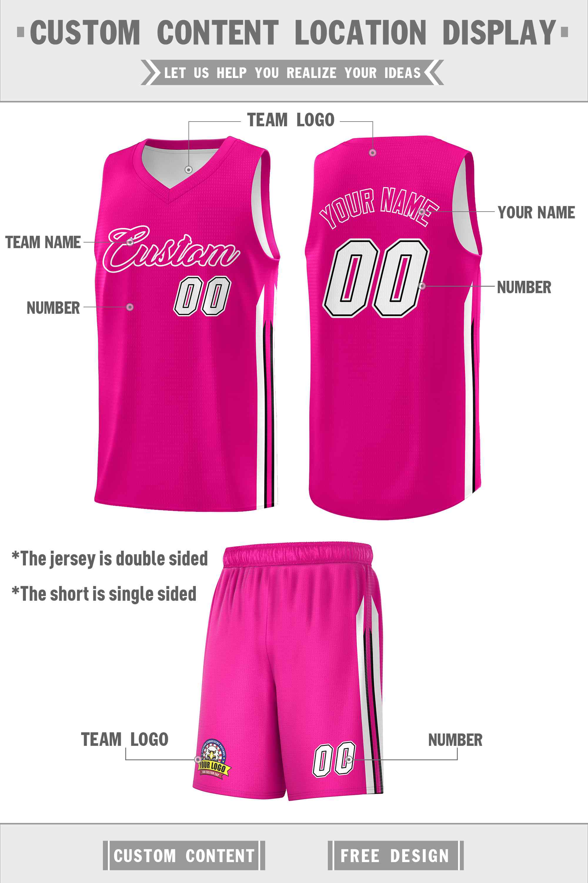 Custom Pink White Classic Sets Sports Uniform Basketball Jersey