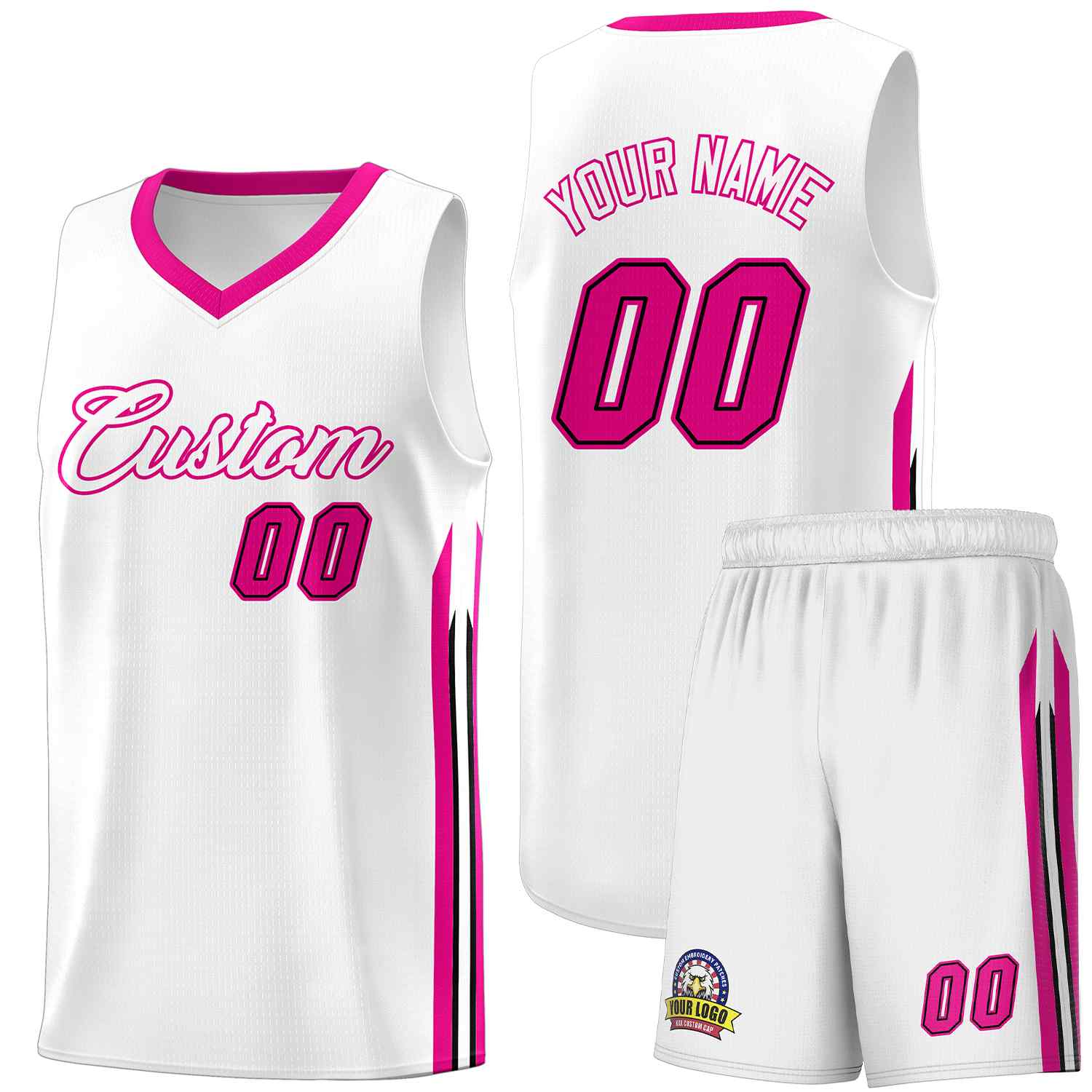 Le classique rose blanc fait sur commande place le maillot uniforme de basket-ball de sports