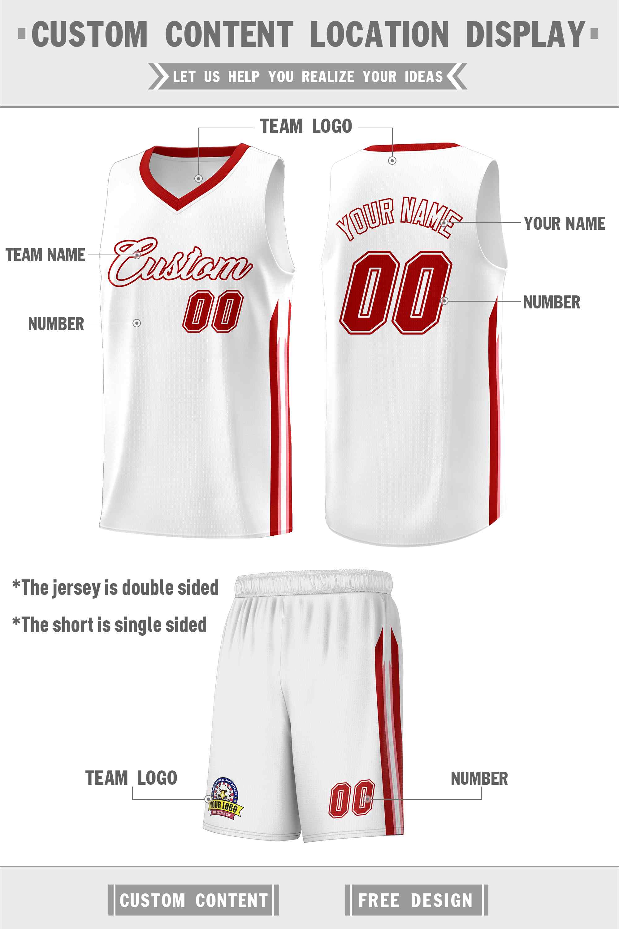 Custom White Red Classic Sets Sports Uniform Basketball Jersey