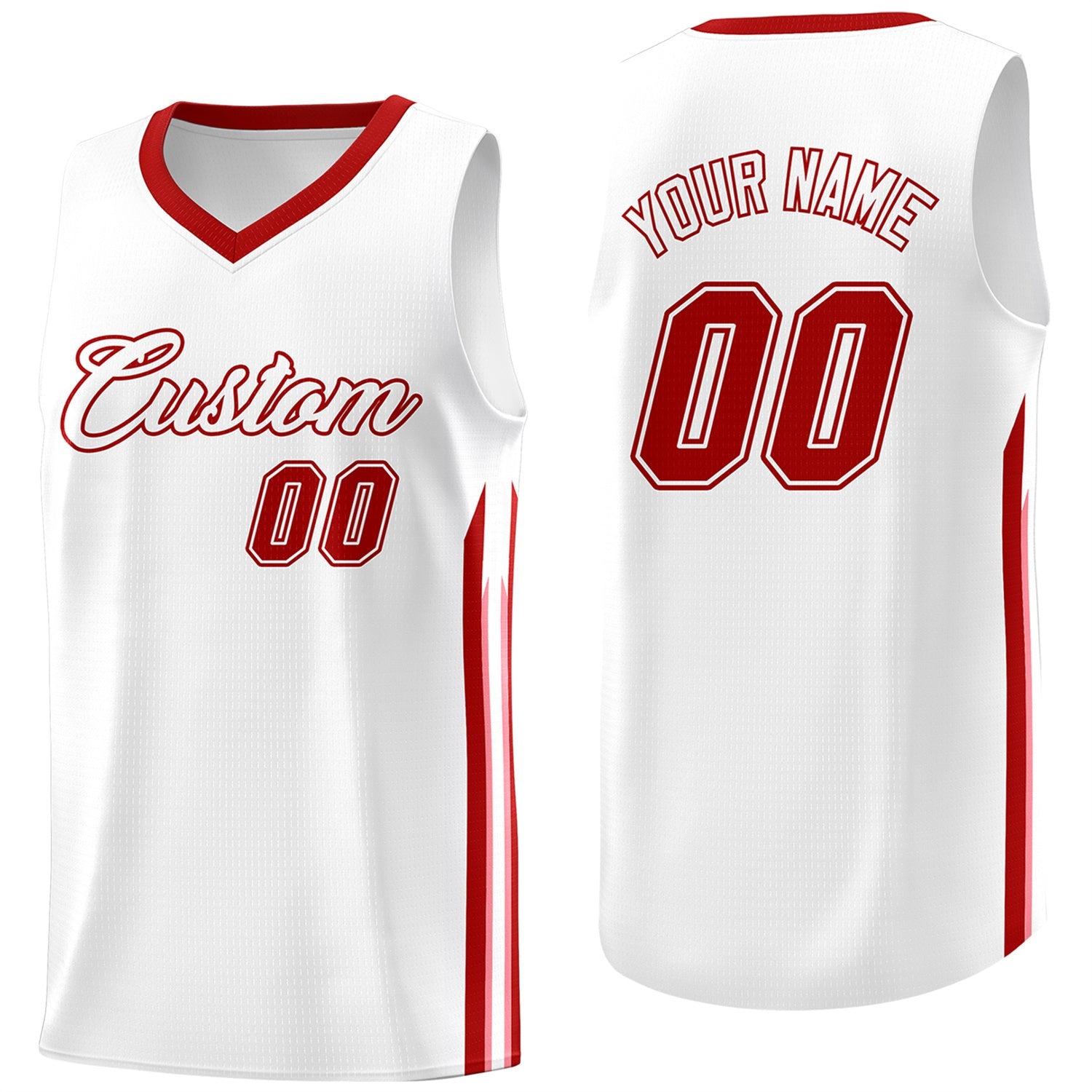 Custom White Red Classic Tops Athletic Casual Basketball Jersey