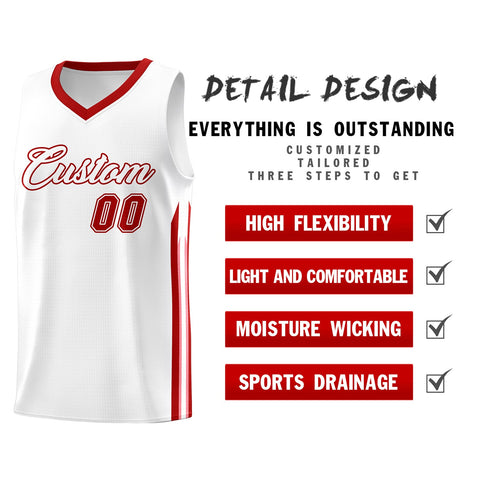 Custom White Red Classic Tops Athletic Casual Basketball Jersey