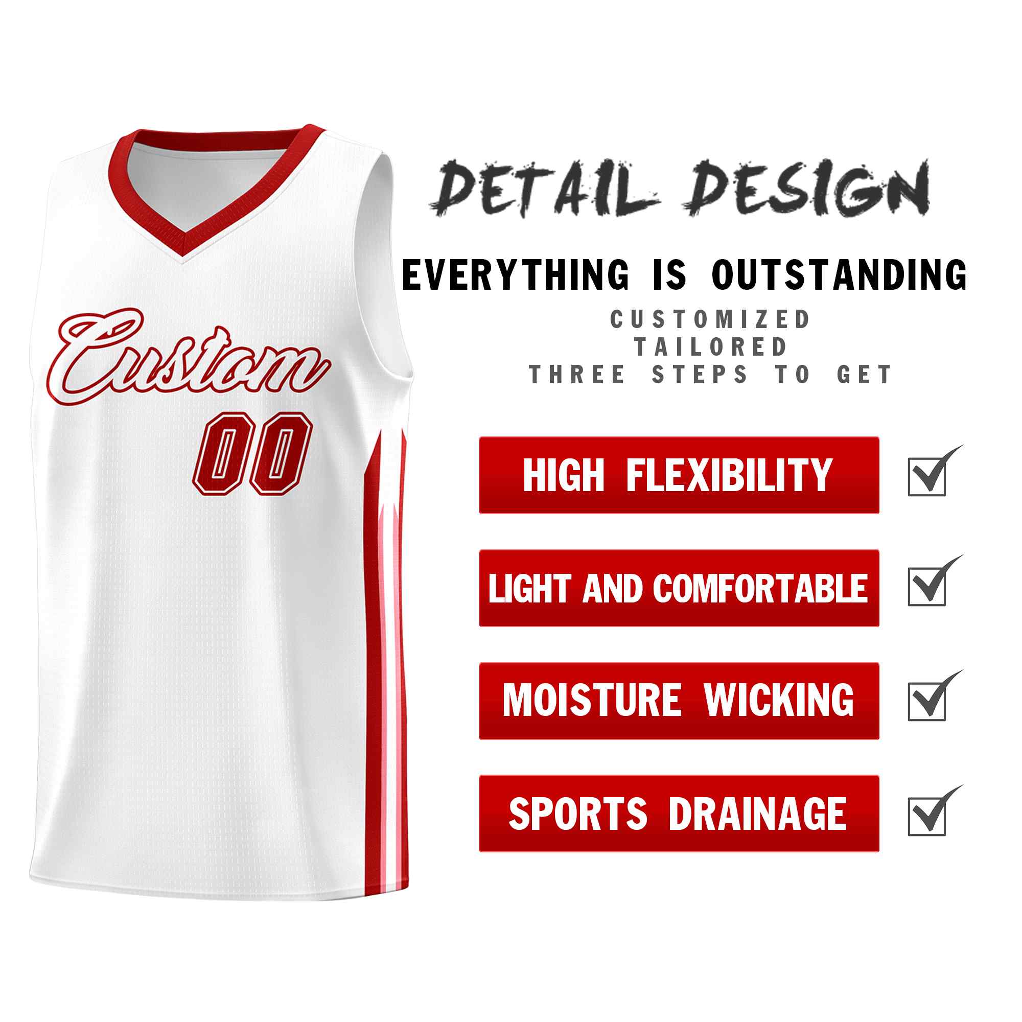 Ensembles classiques rouges et blancs personnalisés, maillot de basket-ball uniforme de sport