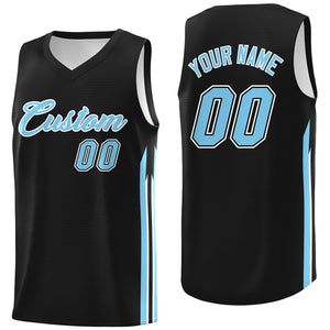 Maillot de basket-ball classique noir Lt bleu personnalisé, haut de jeu de Sport