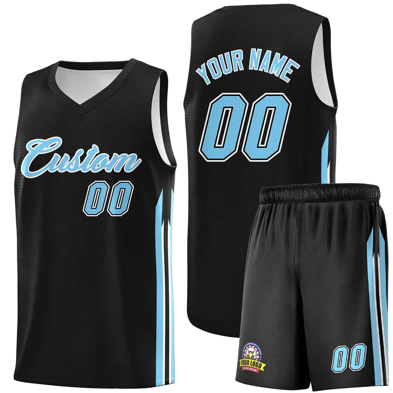 Custom Black Light Blue-White Classic Sets Sports Uniform Basketball Jersey