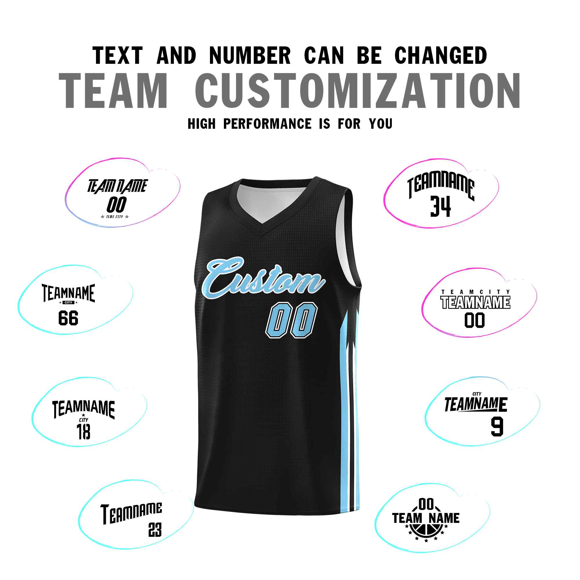 Custom Black Light Blue-White Classic Sets Sports Uniform Basketball Jersey