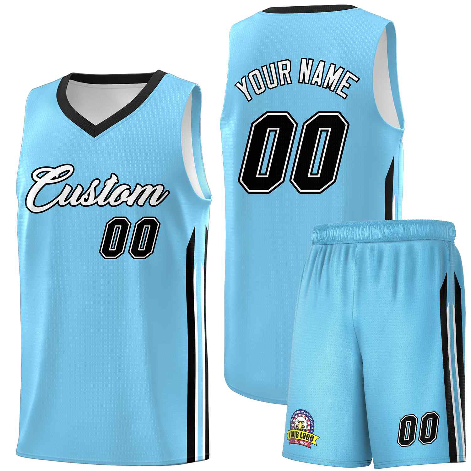 Custom Light Blue White-Black Classic Sets Sports Uniform Basketball Jersey