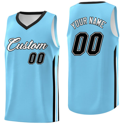 Custom Light Blue White-Black Classic Tops Fashion Basketball Jersey