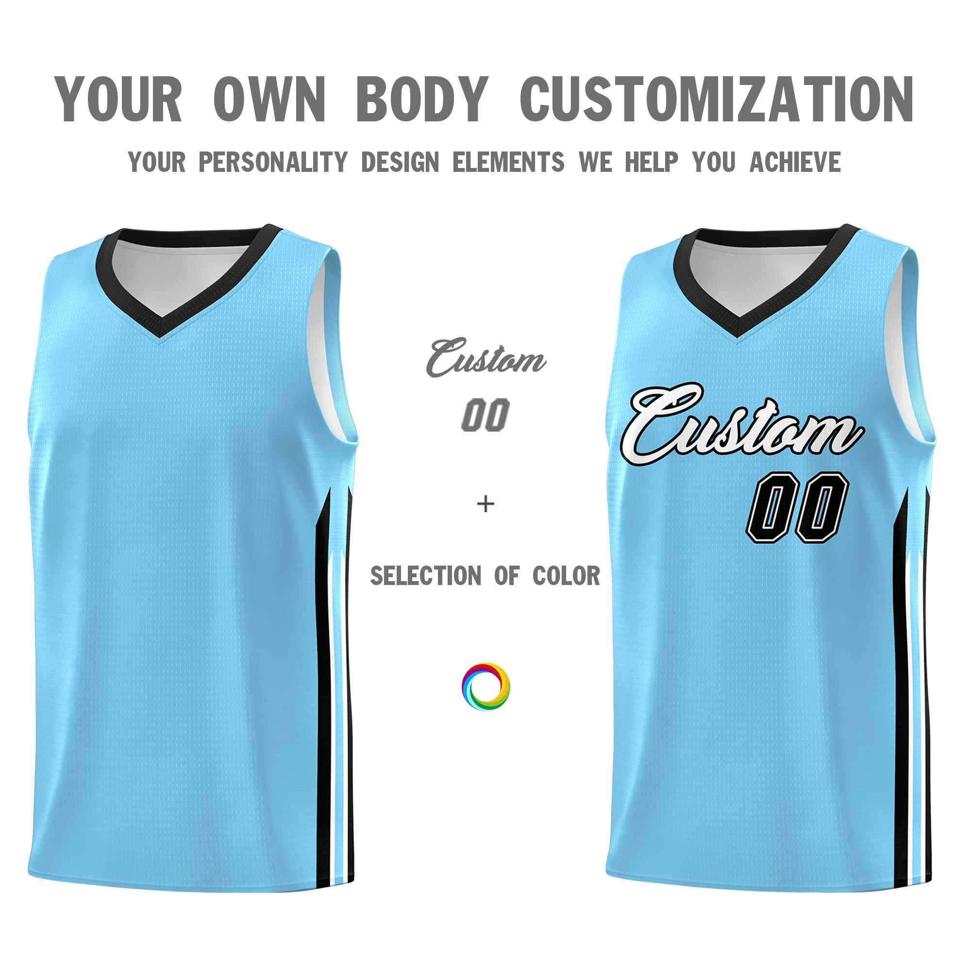 Custom Light Blue White-Black Classic Sets Sports Uniform Basketball Jersey