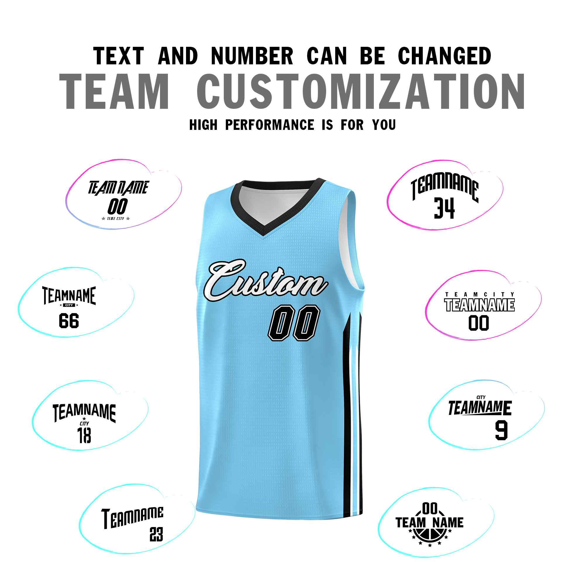 Custom Light Blue White-Black Classic Sets Sports Uniform Basketball Jersey