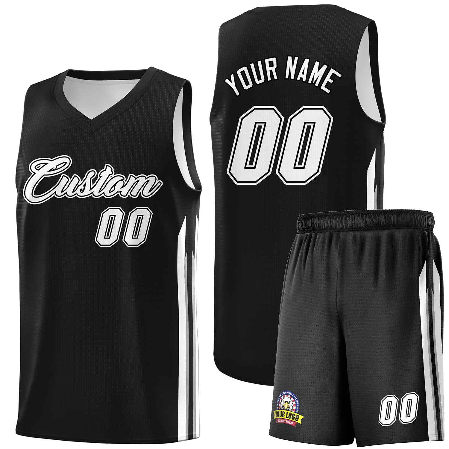 Ensembles classiques noirs blancs-noirs personnalisés, maillot de basket-ball uniforme de sport