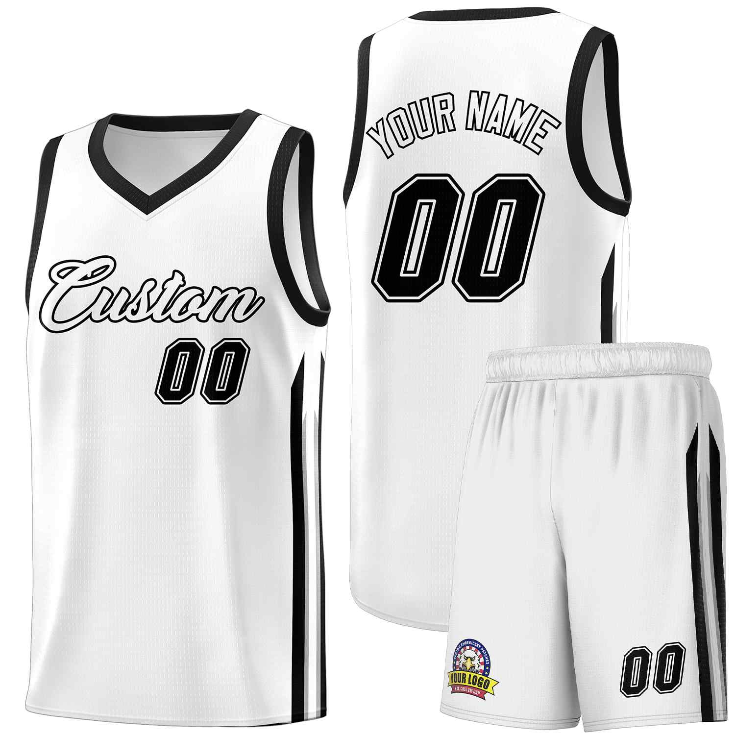 Ensembles classiques noirs et blancs personnalisés, maillot de basket-ball uniforme de sport