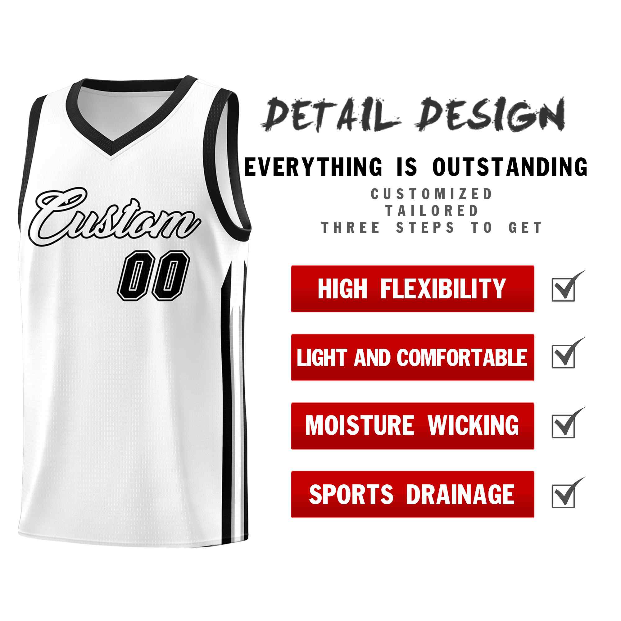 Custom White Black Classic Sets Sports Uniform Basketball Jersey