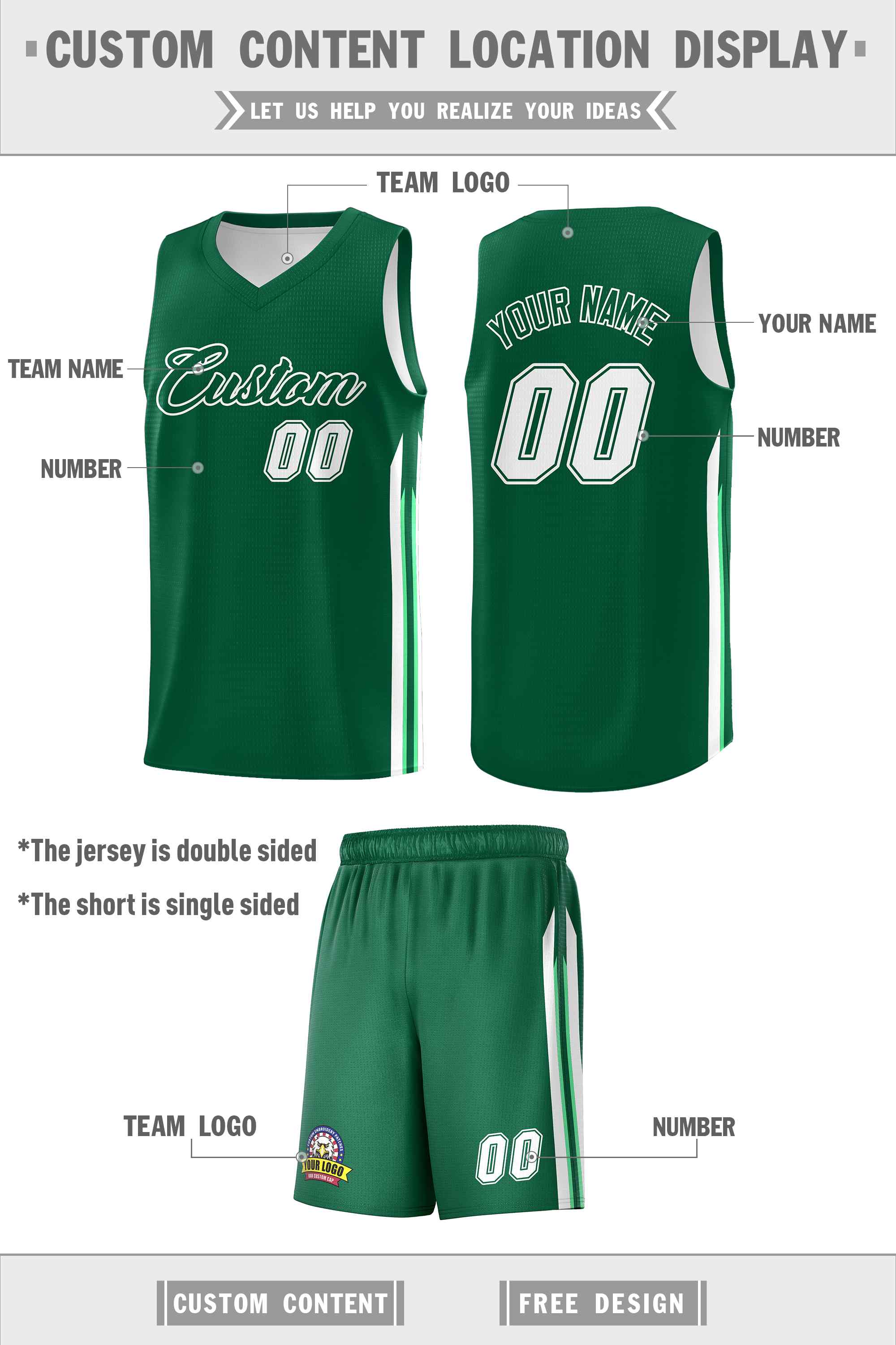 Custom Green White Classic Sets Sports Uniform Basketball Jersey