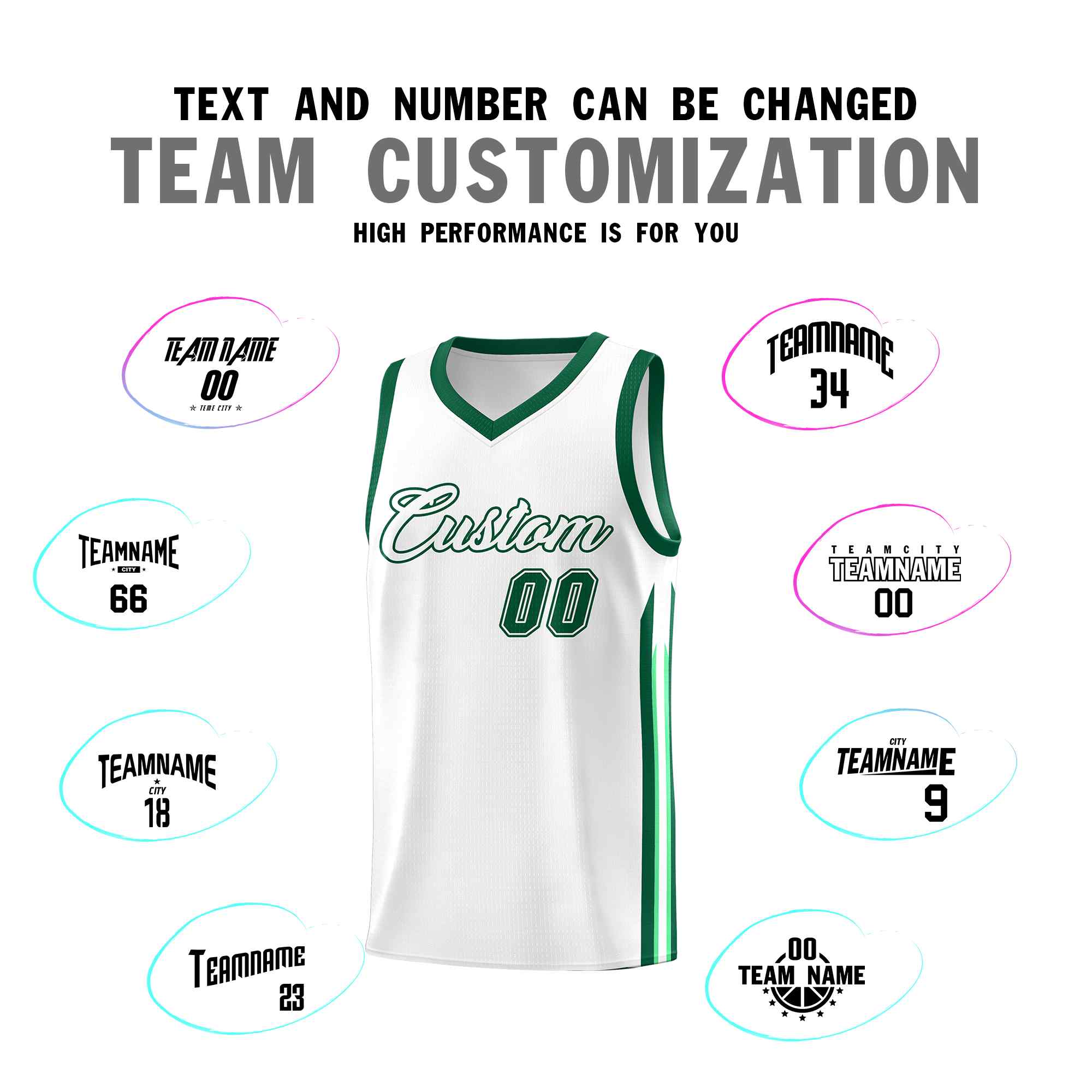 Le classique vert blanc personnalisé définit le maillot de basket-ball uniforme de sport